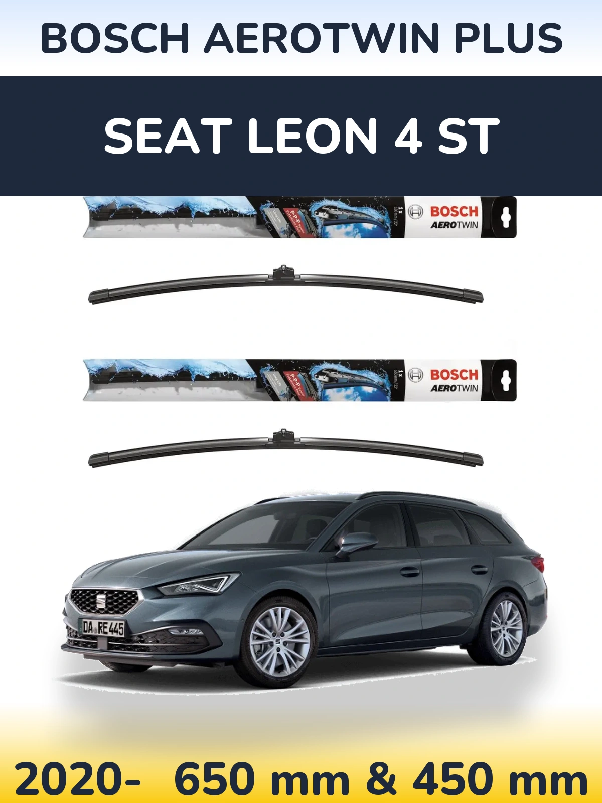 Komplet przednich wycieraczek BOSCH AeroTwin Plus 650 & 450 mm do SEAT Leon 4 ST 2020-2026