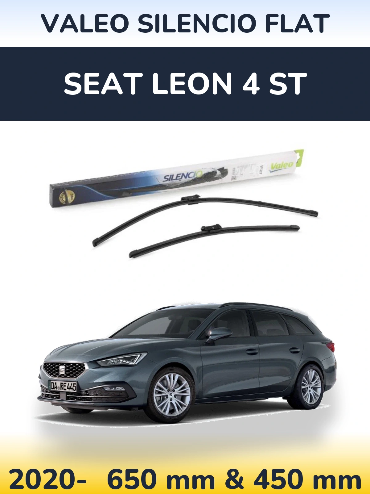 Комплект передних дворников Valeo Silencio Flat 650 & 450 мм для SEAT Leon 4 ST 2020-2026