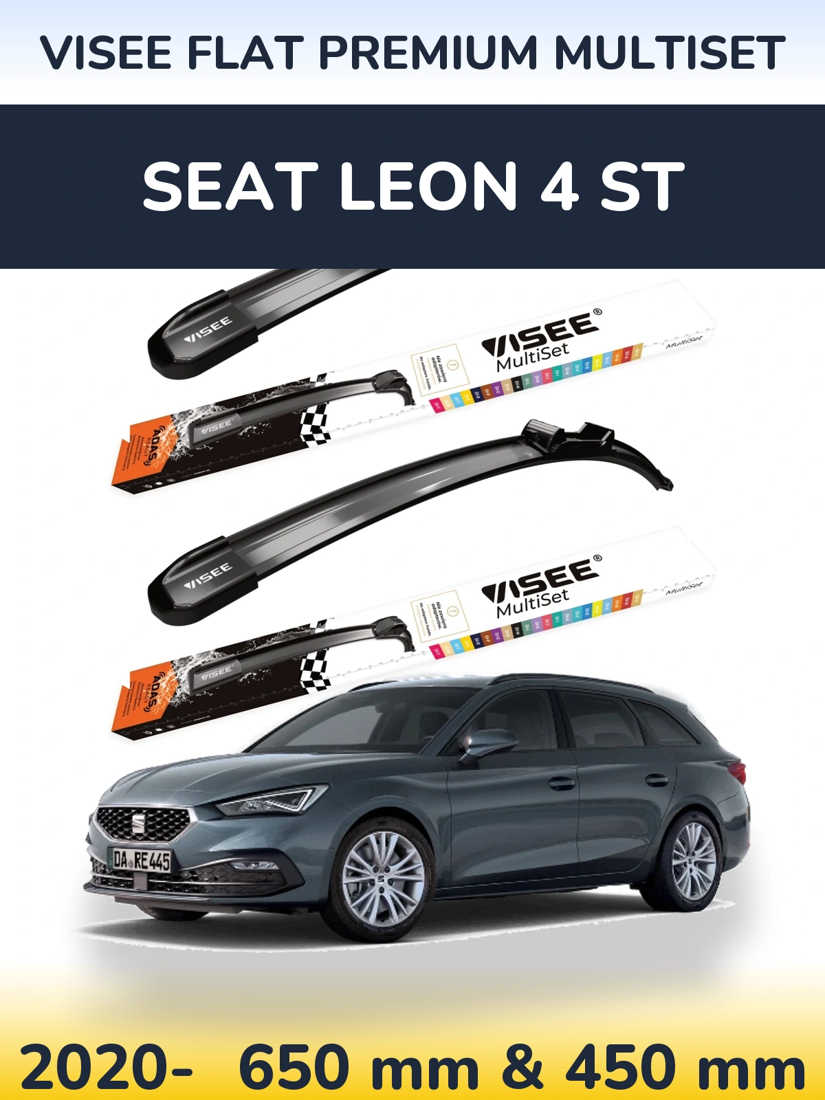 Комплект передних дворников VISEE FLAT PREMIUM MultiSet 650 & 450 мм для SEAT Leon 4 ST 2020-2026