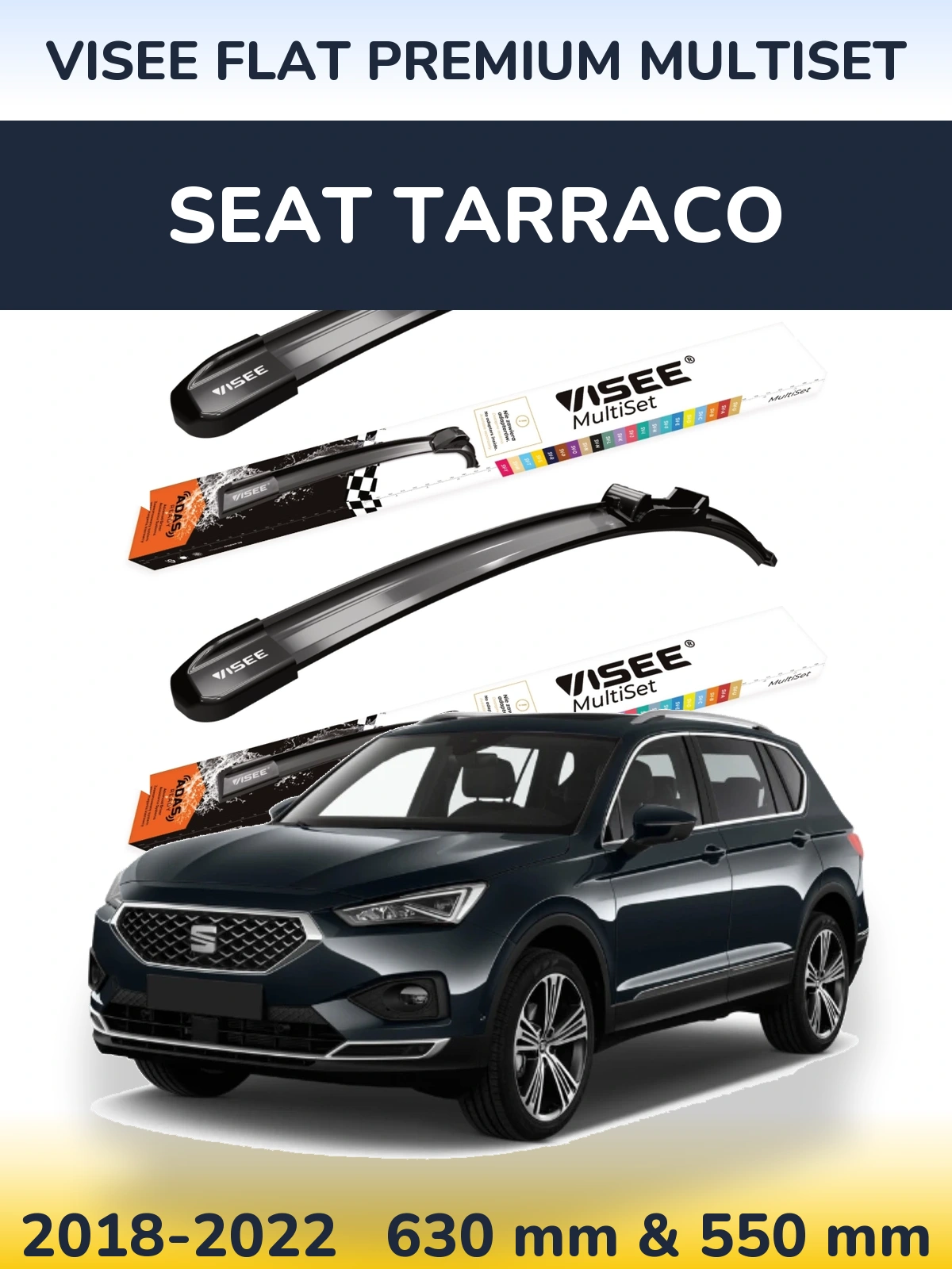 Комплект передних дворников VISEE FLAT PREMIUM MultiSet 630 & 550 мм для SEAT Tarraco 2018-2022