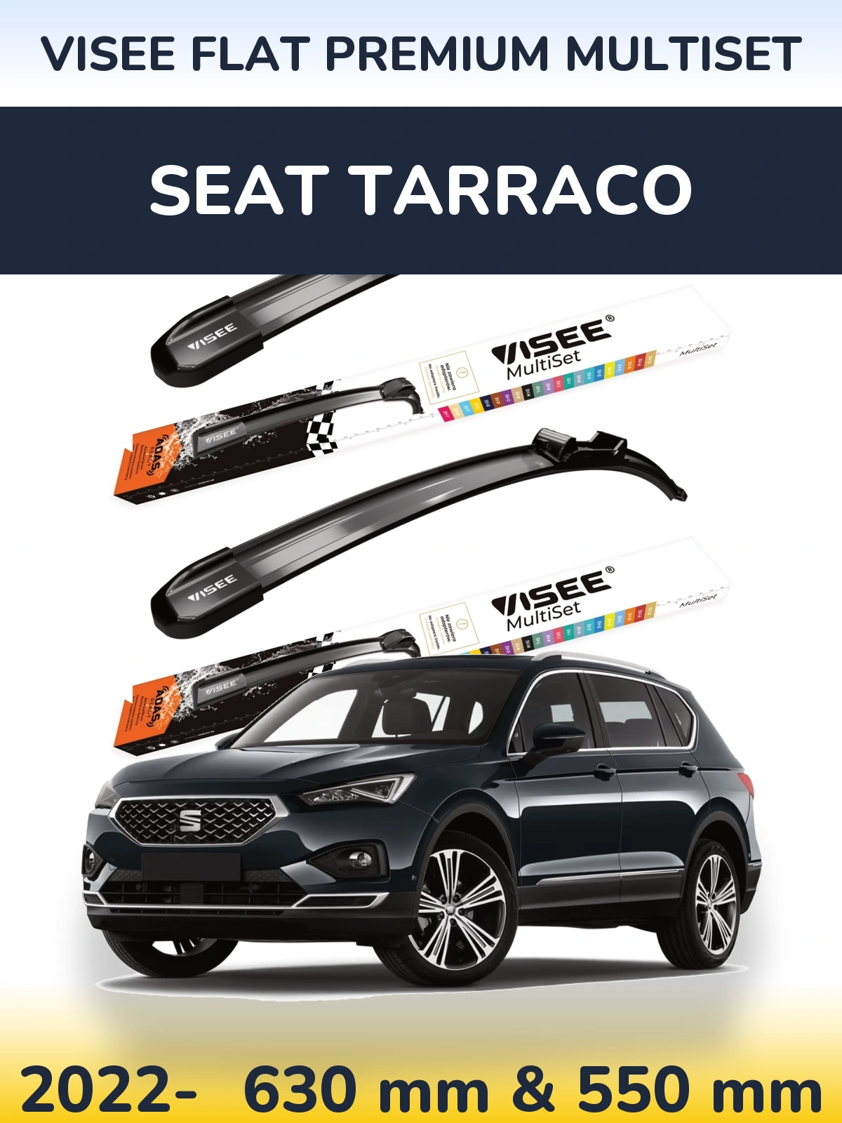 Komplet przednich wycieraczek VISEE FLAT PREMIUM MultiSet 630 & 550 mm do SEAT Tarraco 2022-2026