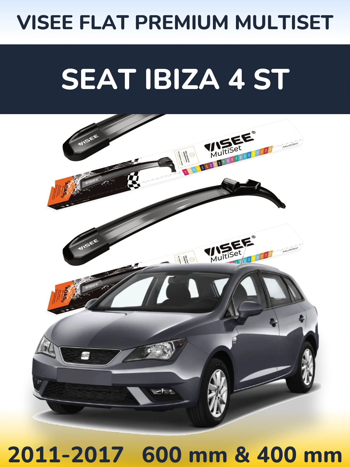 Komplet przednich wycieraczek VISEE FLAT PREMIUM MultiSet 600 & 400 mm do SEAT Ibiza 4 ST 2011-2017