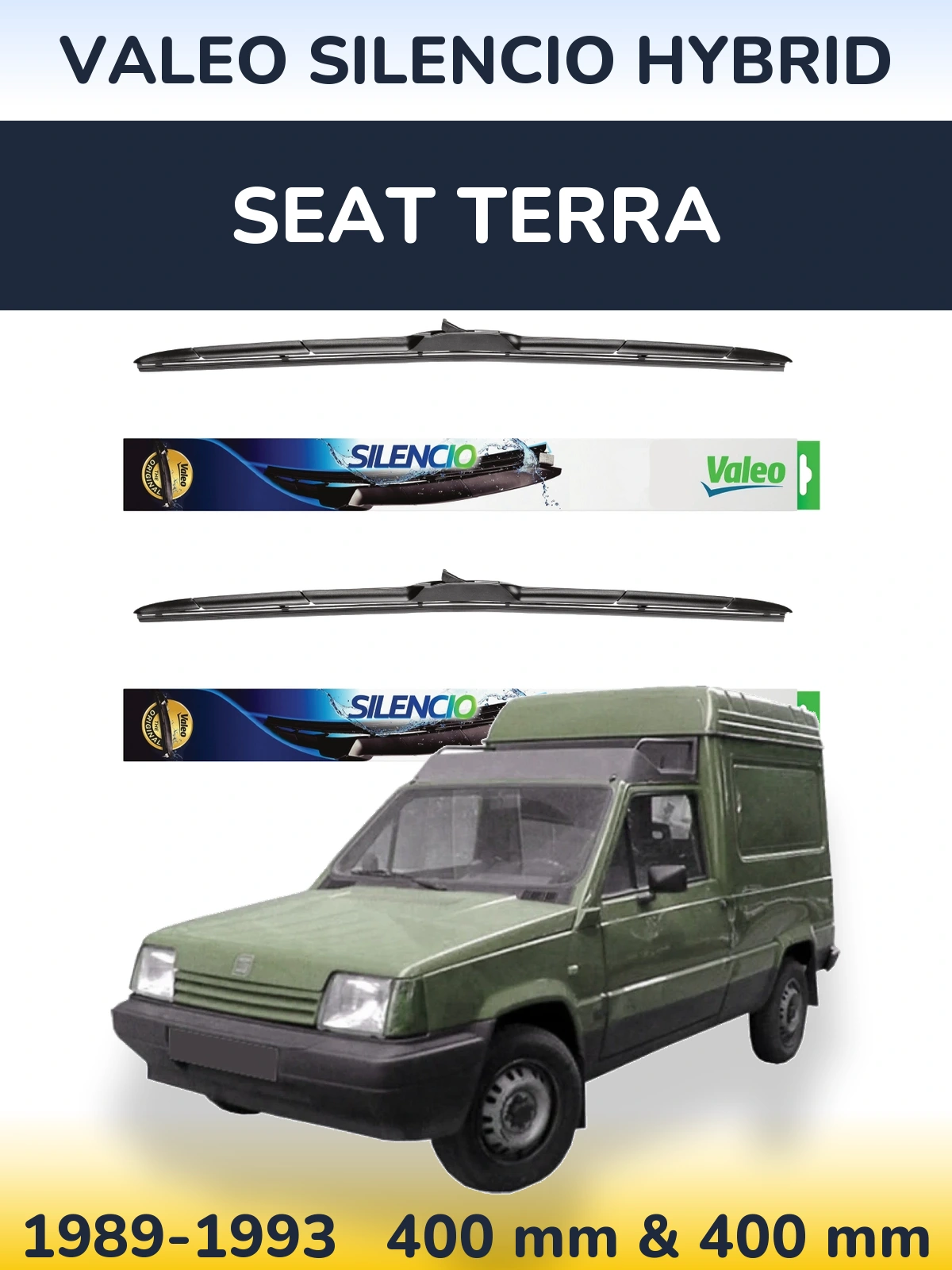 Front wiper blade set Valeo Silencio Hybrid 400 & 400 mm for SEAT Terra 1989-1993