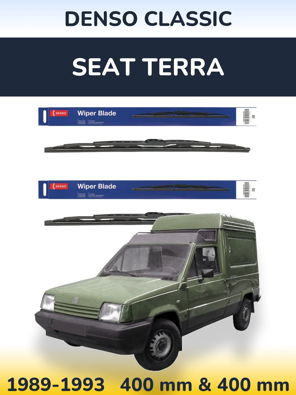 Front wiper blade set Denso Classic 400 & 400 mm for SEAT Terra 1989-1993