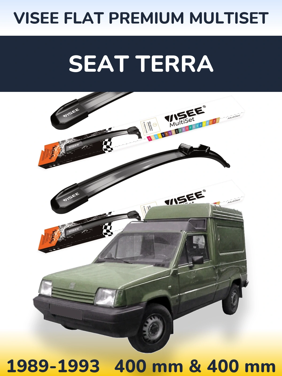Komplet przednich wycieraczek VISEE FLAT PREMIUM MultiSet 400 & 400 mm do SEAT Terra 1989-1993