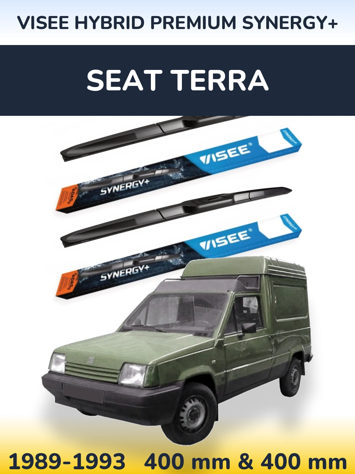 Komplet przednich wycieraczek VISEE HYBRID PREMIUM SYNERGY+ 400 & 400 mm do SEAT Terra 1989-1993