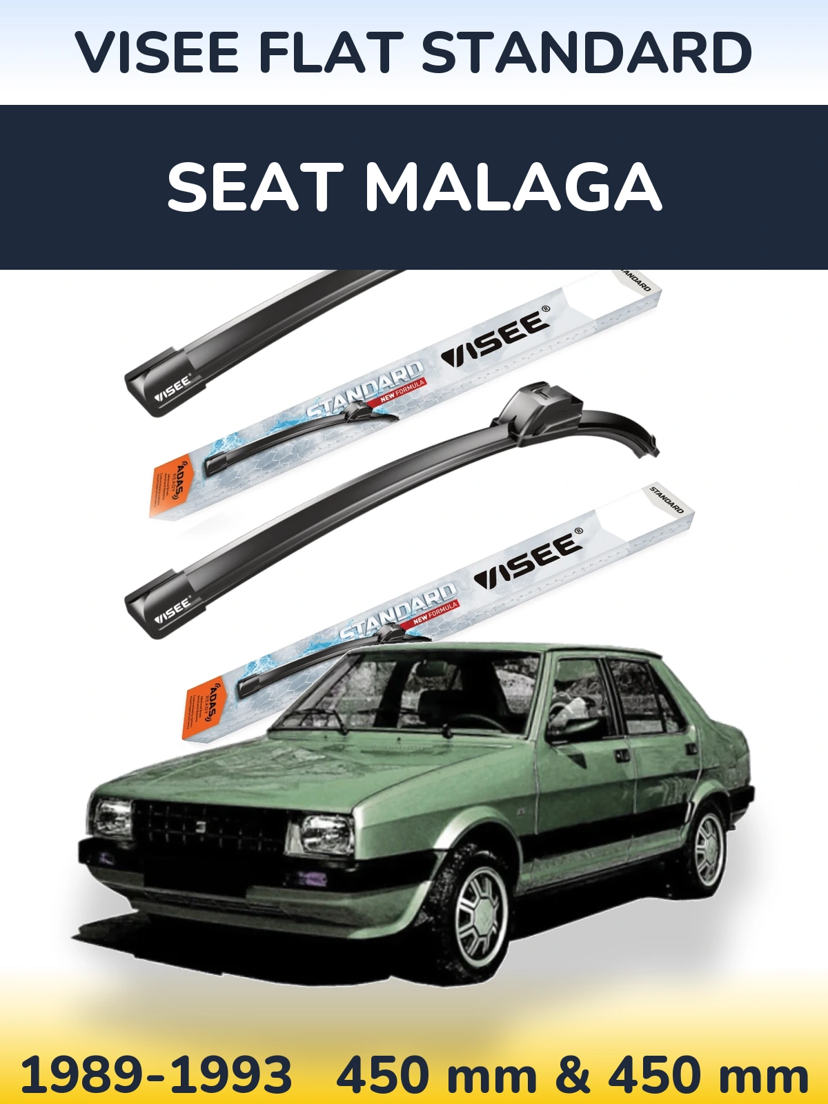 Komplet przednich wycieraczek VISEE FLAT STANDARD 450 & 450 mm do SEAT Malaga 1989-1993