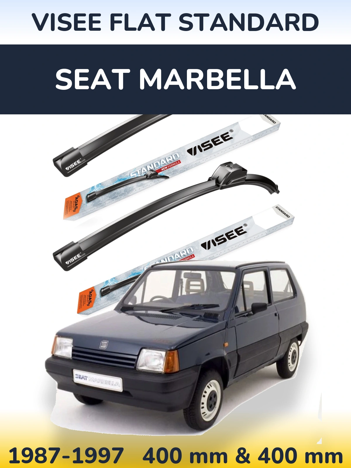 Komplet przednich wycieraczek VISEE FLAT STANDARD 400 & 400 mm do SEAT Marbella 1987-1997