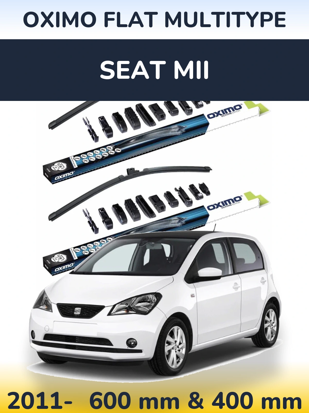 Komplet przednich wycieraczek Oximo Flat MultiType 600 & 400 mm do SEAT Mii 2011-2026