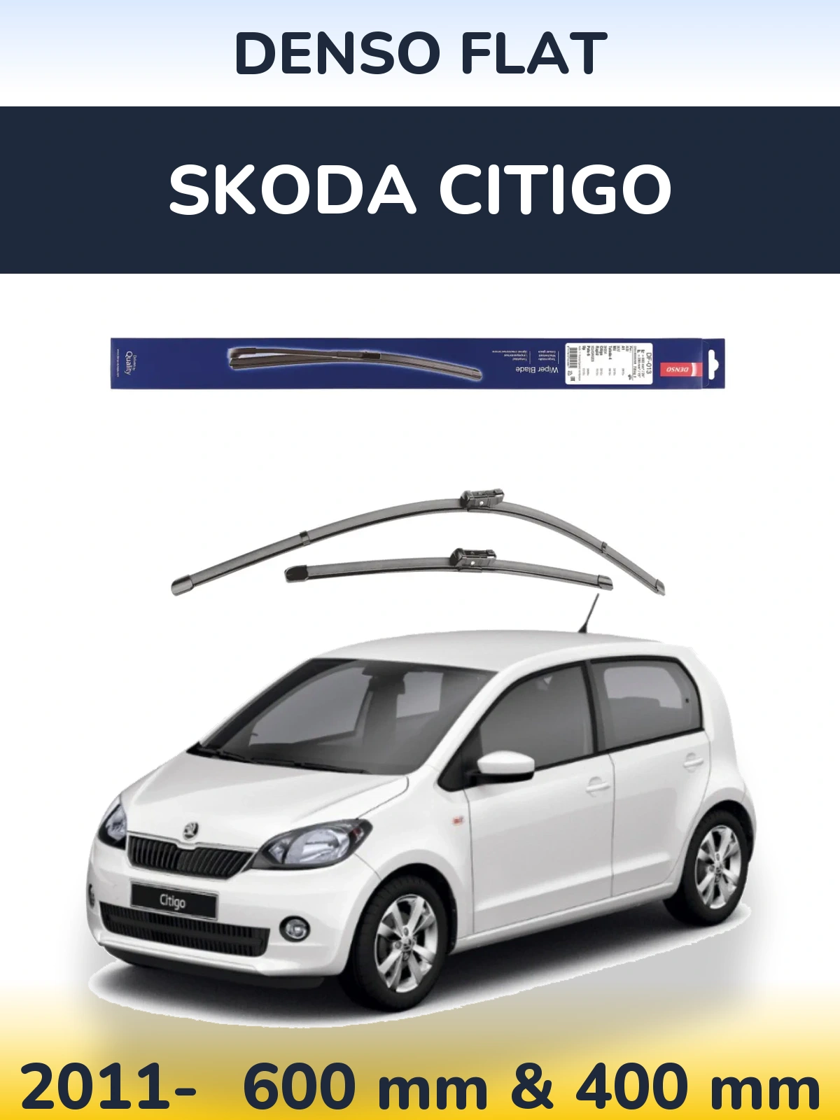 Komplet przednich wycieraczek Denso Flat 600 & 380 mm do Skoda Citigo 2011-2026