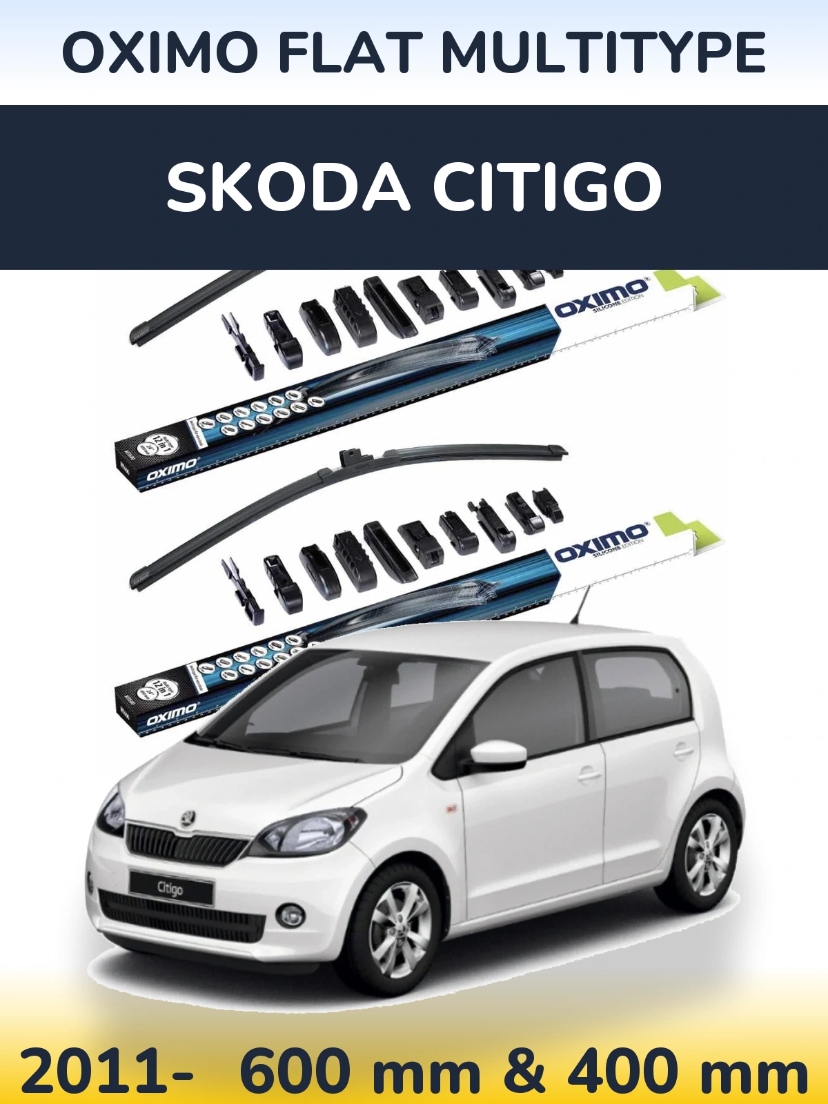 Комплект передних дворников Oximo Flat MultiТипe 600 & 400 мм для Skoda Citigo 2011-2026