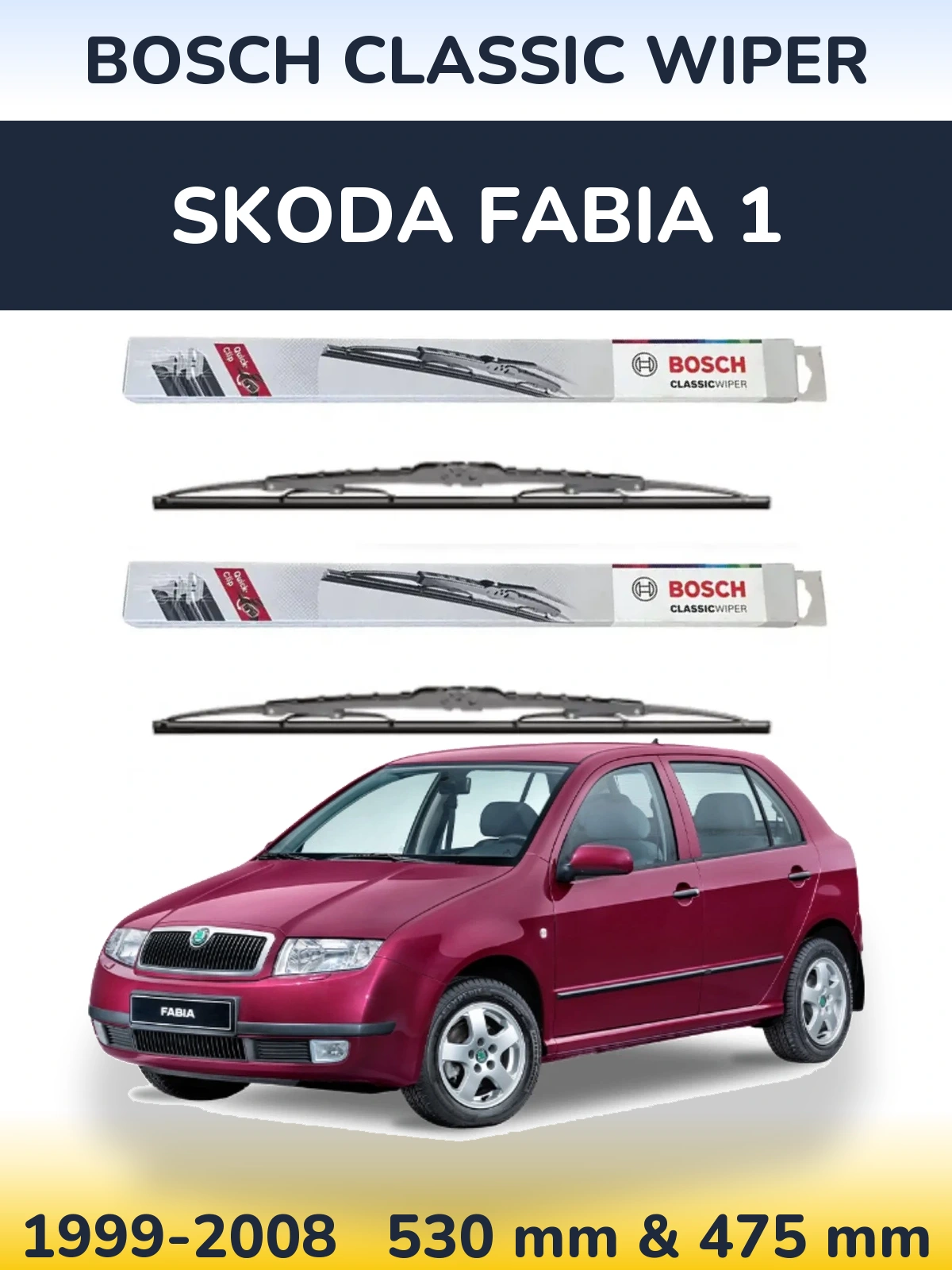 Komplet przednich wycieraczek BOSCH Classic Wiper 530 & 475 mm do Skoda Fabia 1 1999-2008