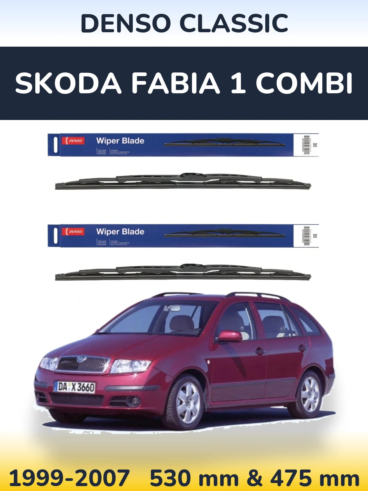 Komplet przednich wycieraczek Denso Classic 530 & 475 mm do Skoda Fabia 1 Combi 1999-2007