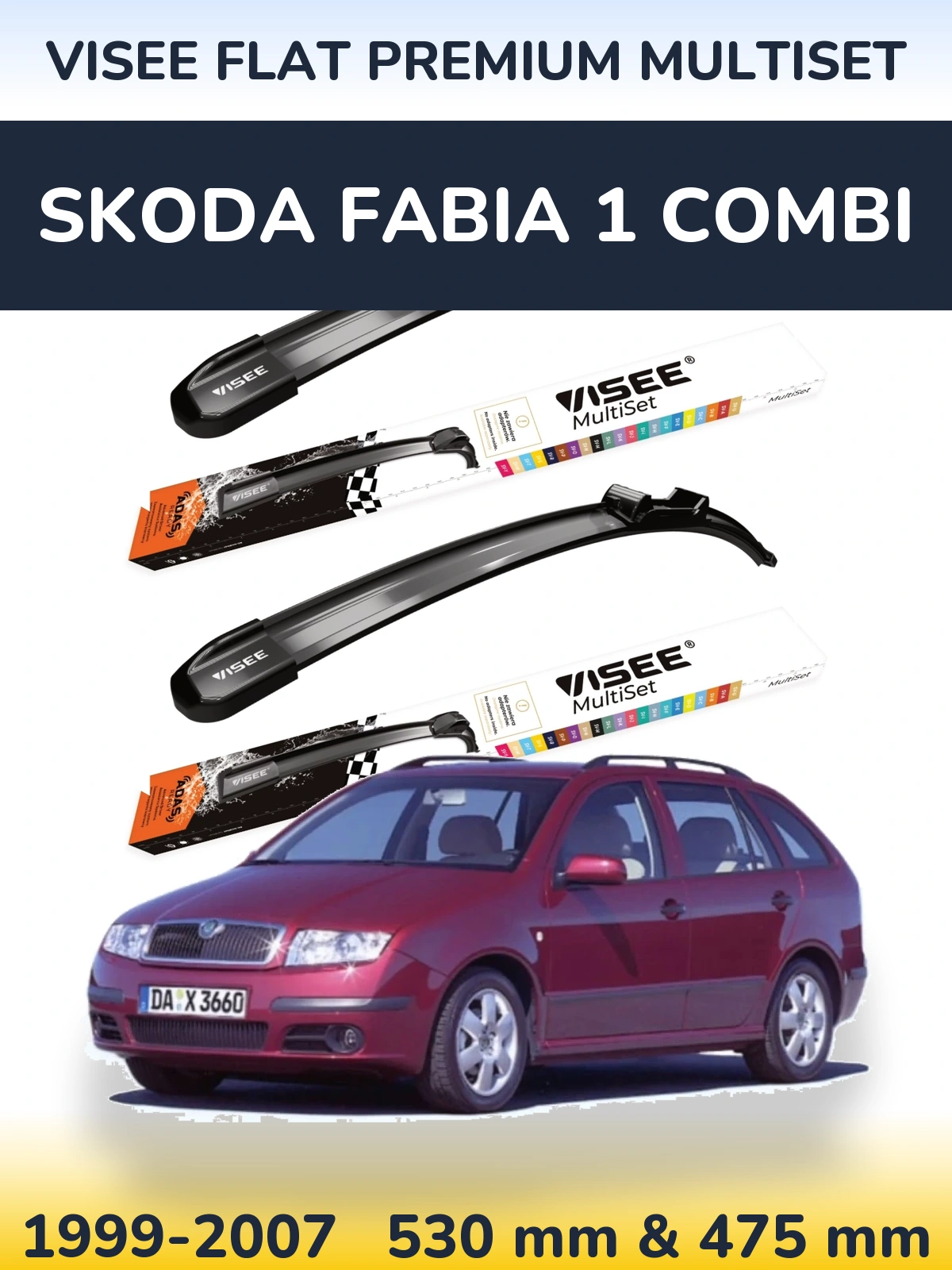 Komplet przednich wycieraczek VISEE FLAT PREMIUM MultiSet 530 & 475 mm do Skoda Fabia 1 Combi 1999-2007