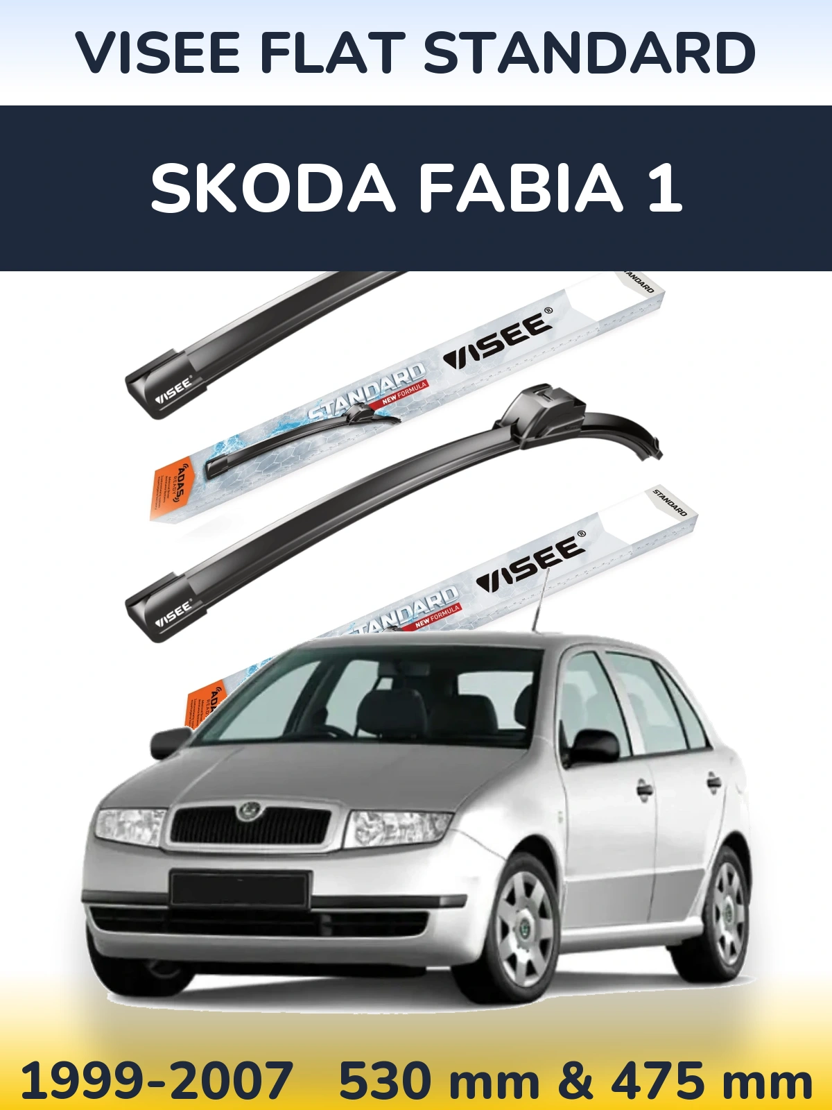 Komplet przednich wycieraczek VISEE FLAT STANDARD 530 & 475 mm do Skoda Fabia 1 1999-2007