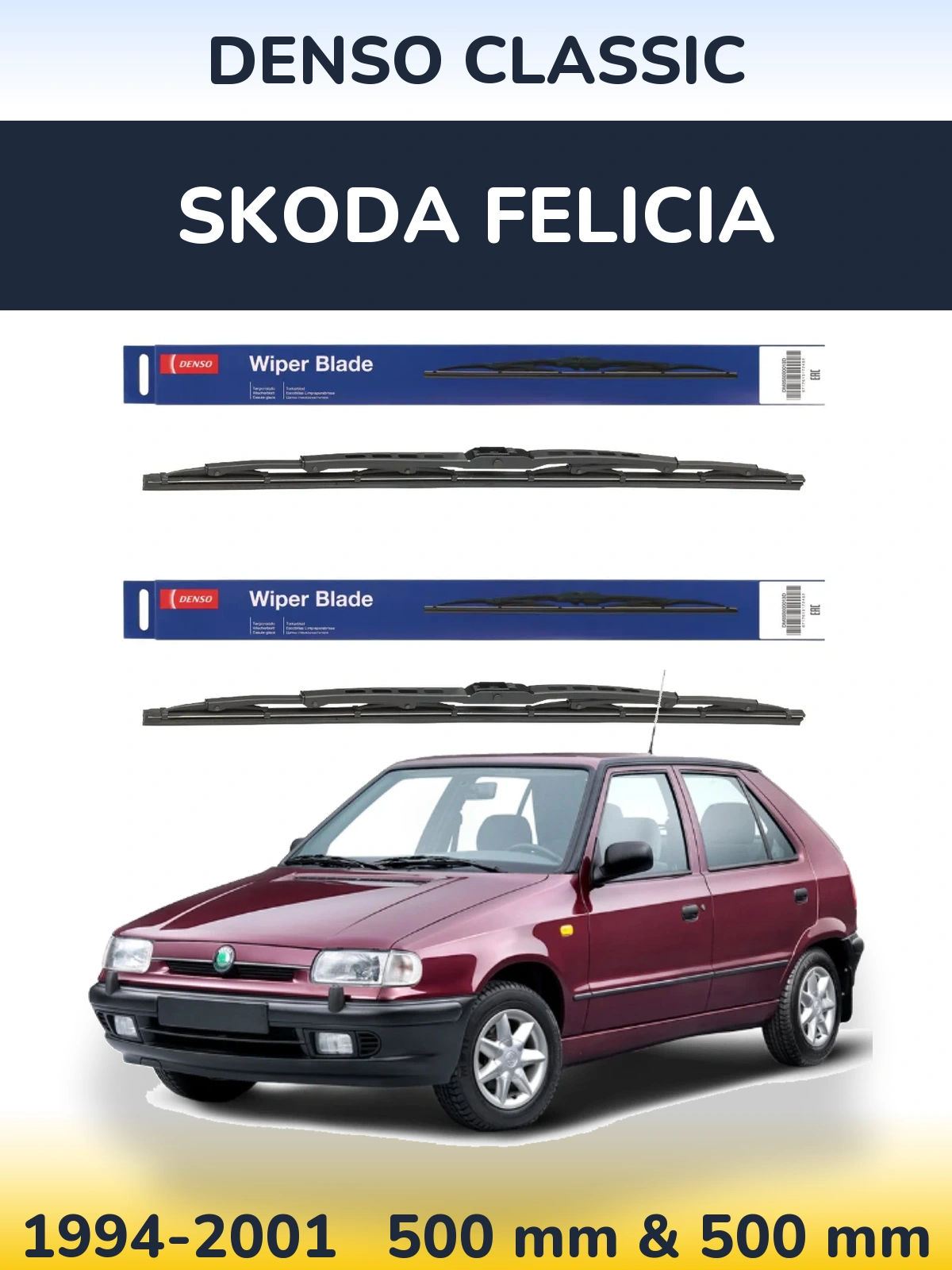 Komplet przednich wycieraczek Denso Classic 500 & 500 mm do Skoda Felicia 1994-2001