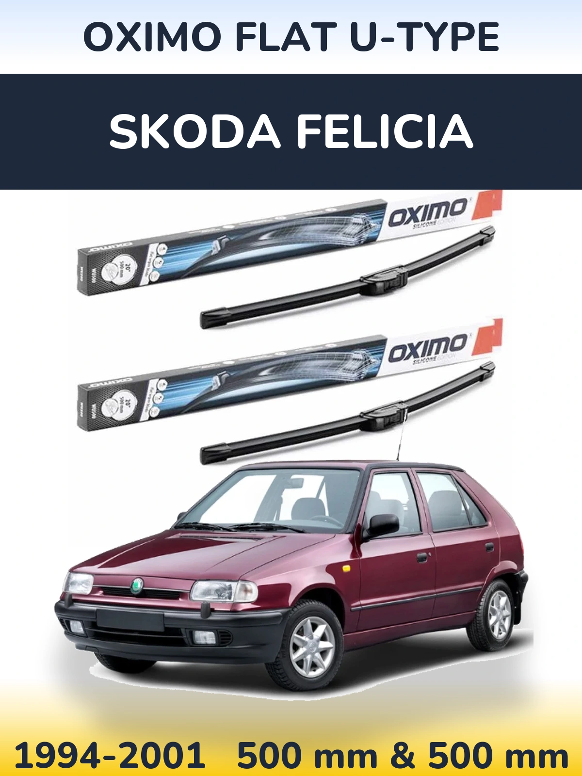 Комплект передних дворников Oximo Flat U-type 500 & 500 мм для Skoda Felicia 1994-2001
