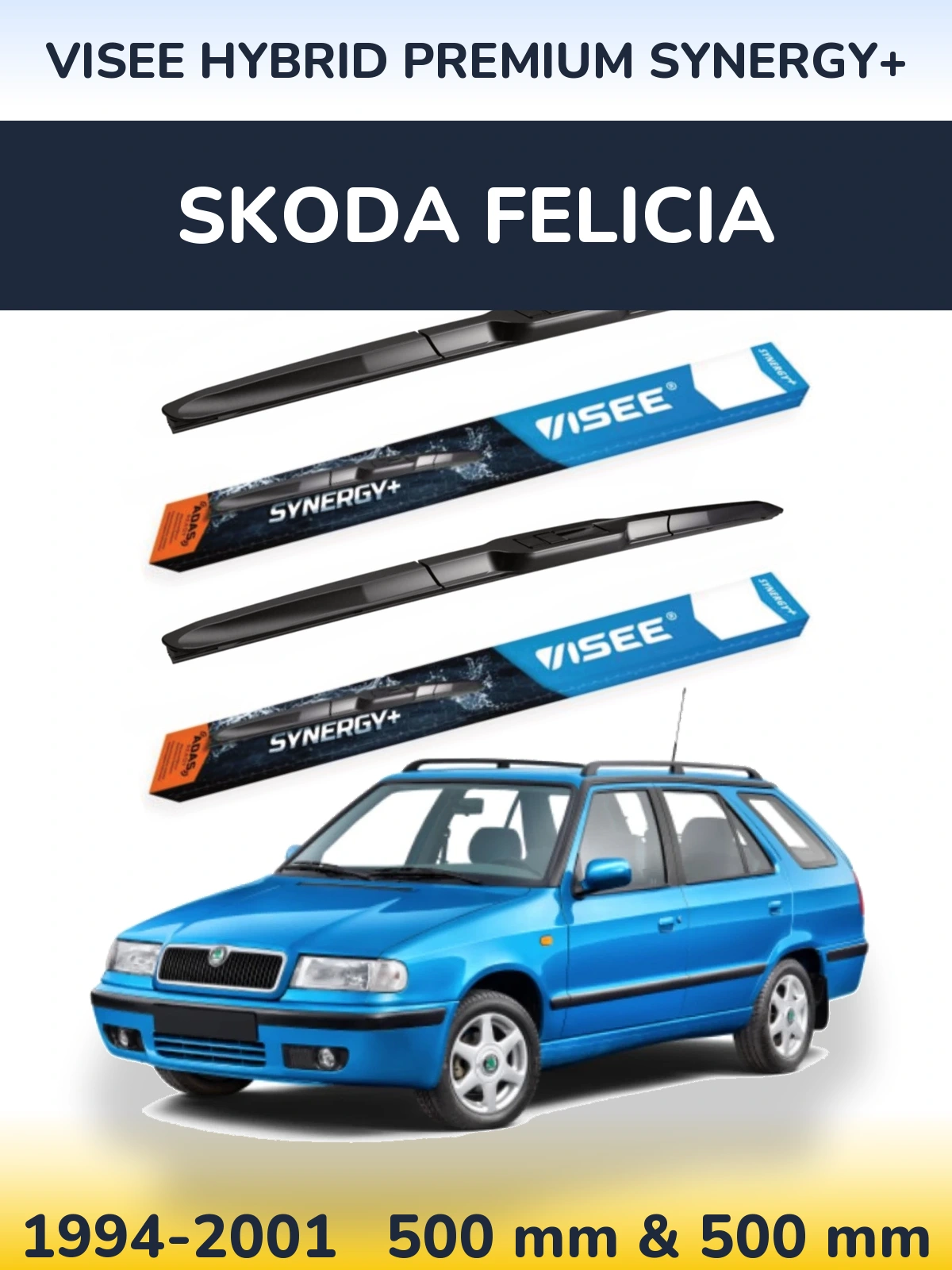 Komplet przednich wycieraczek VISEE HYBRID PREMIUM SYNERGY+ 500 & 500 mm do Skoda Felicia 1994-2001