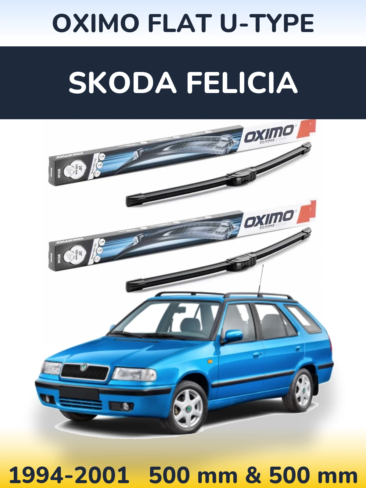 Комплект передних дворников Oximo Flat U-type 500 & 500 мм для Skoda Felicia 1994-2001