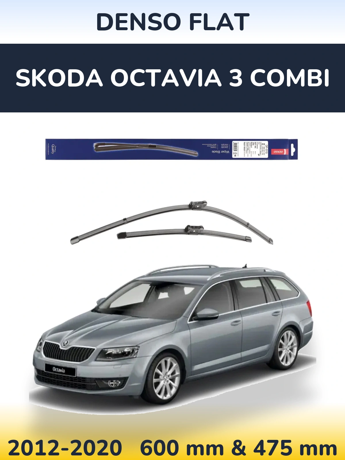 Komplet przednich wycieraczek Denso Flat 600 & 475 mm do Skoda Octavia 3 Combi 2012-2020