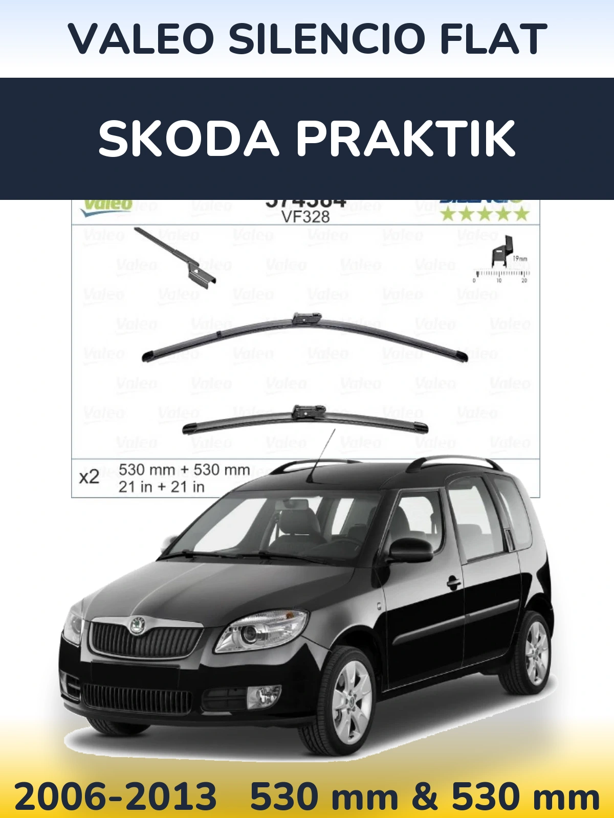 Komplet przednich wycieraczek Valeo Silencio Flat 530 & 520 mm do Skoda Praktik 2006-2013