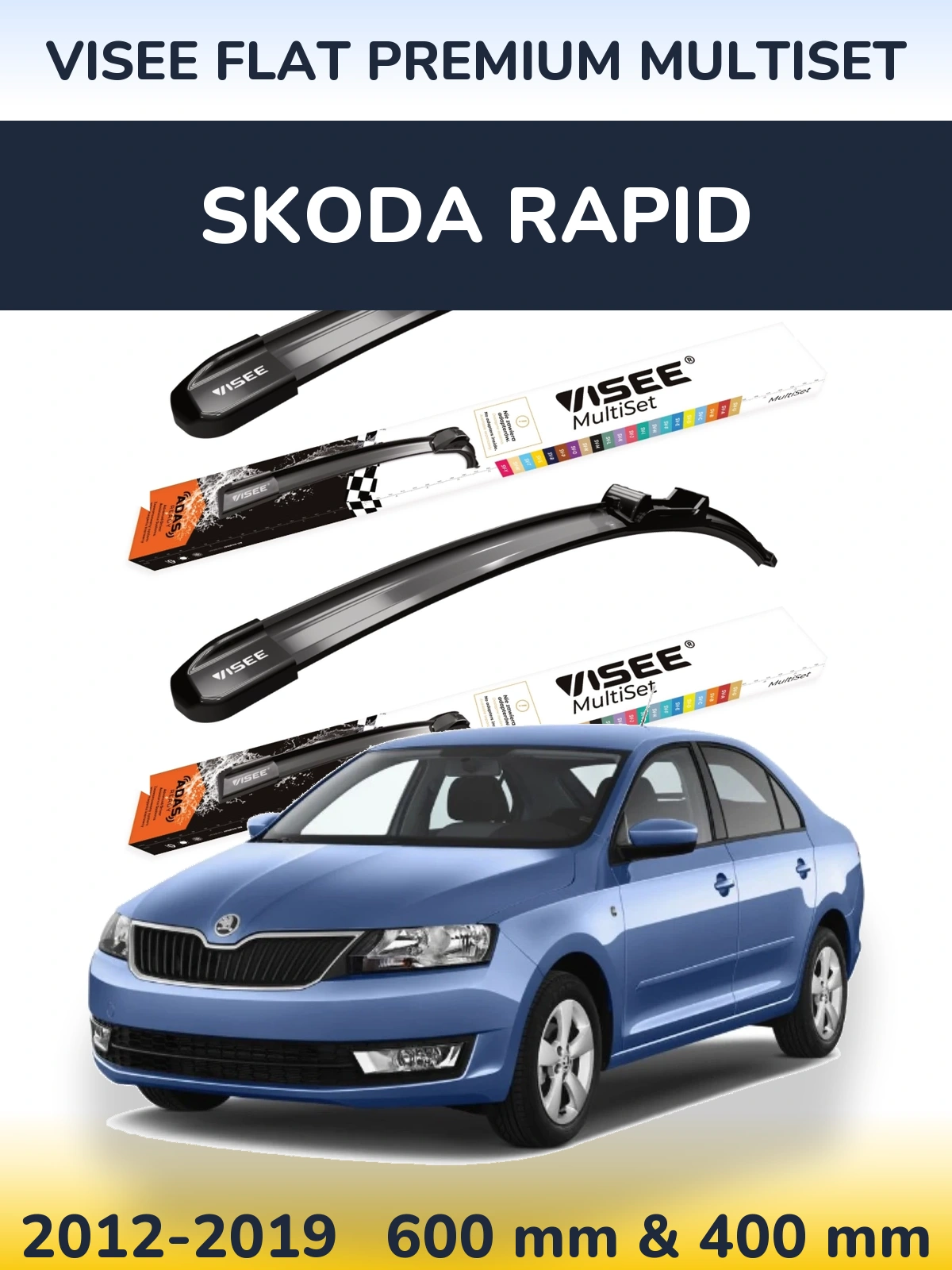Front wiper blade set VISEE FLAT PREMIUM MultiSet 600 & 400 mm for Skoda Rapid 2012-2019