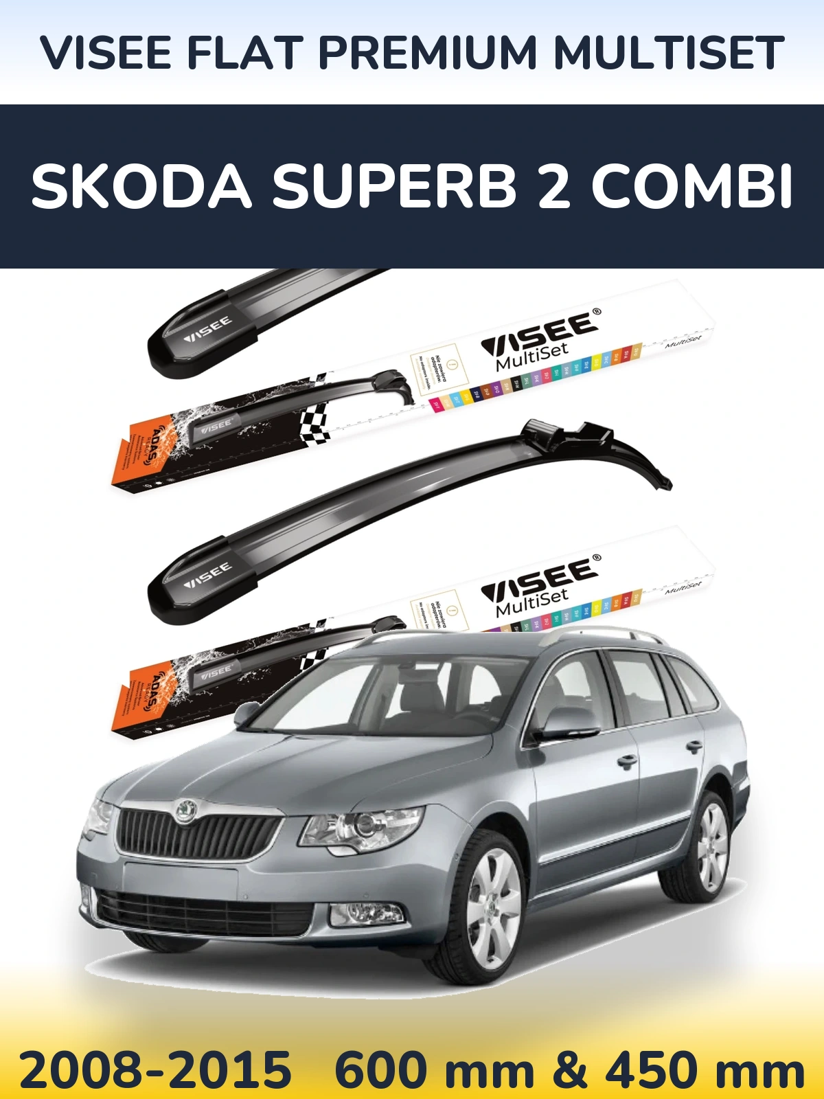 Komplet przednich wycieraczek VISEE FLAT PREMIUM MultiSet 600 & 450 mm do Skoda Superb 2 Combi 2008-2015
