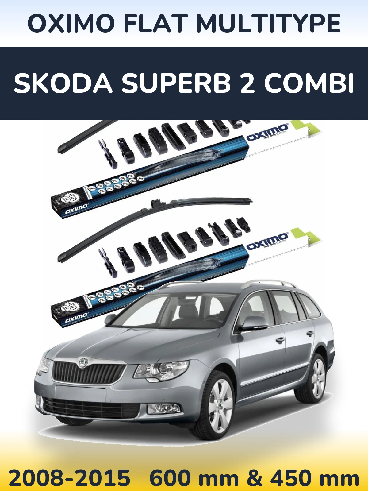 Komplet przednich wycieraczek Oximo Flat MultiType 600 & 450 mm do Skoda Superb 2 Combi 2008-2015
