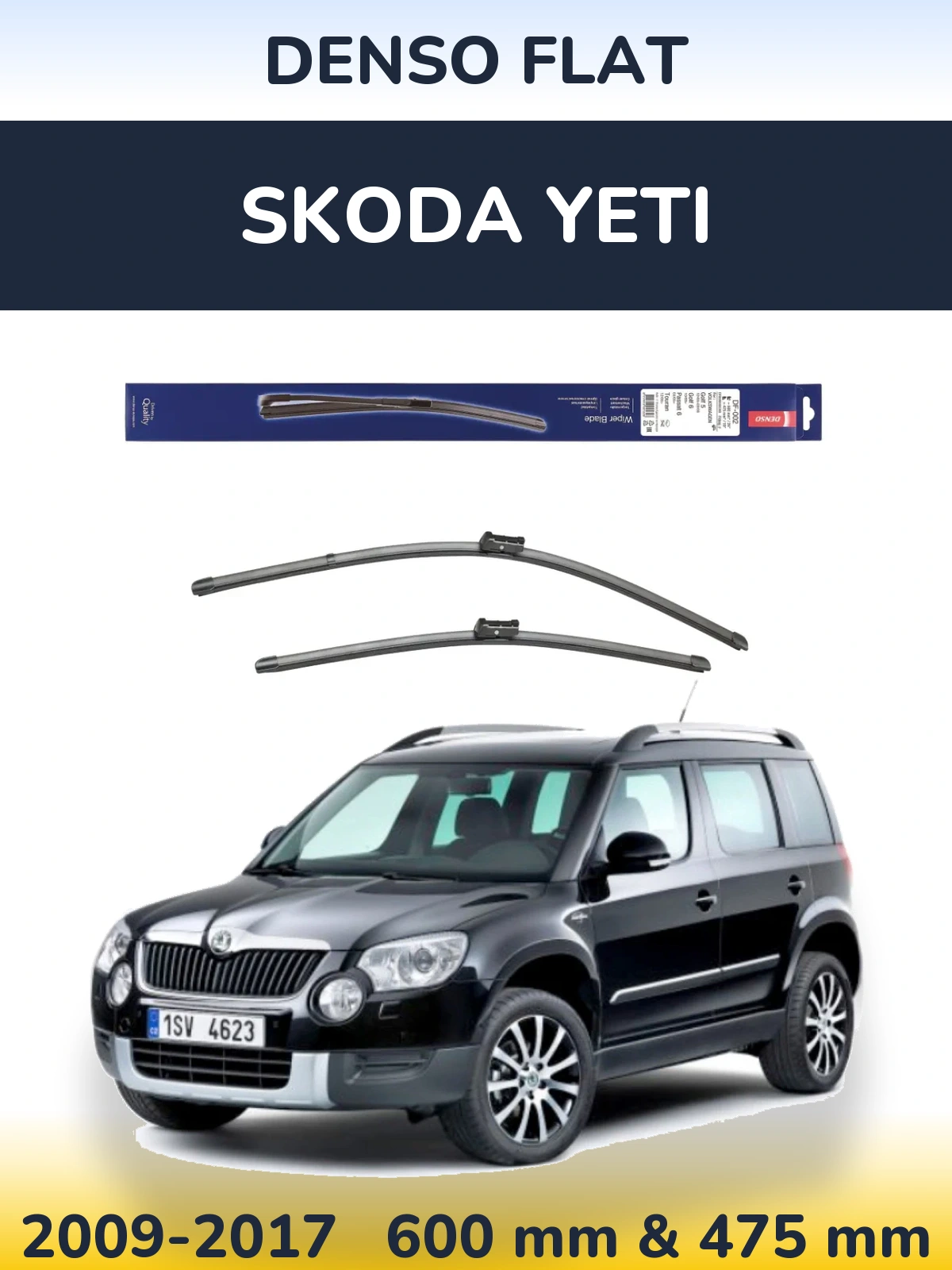 Front wiper blade set Denso Flat 600 & 475 mm for Skoda Yeti 2009-2017