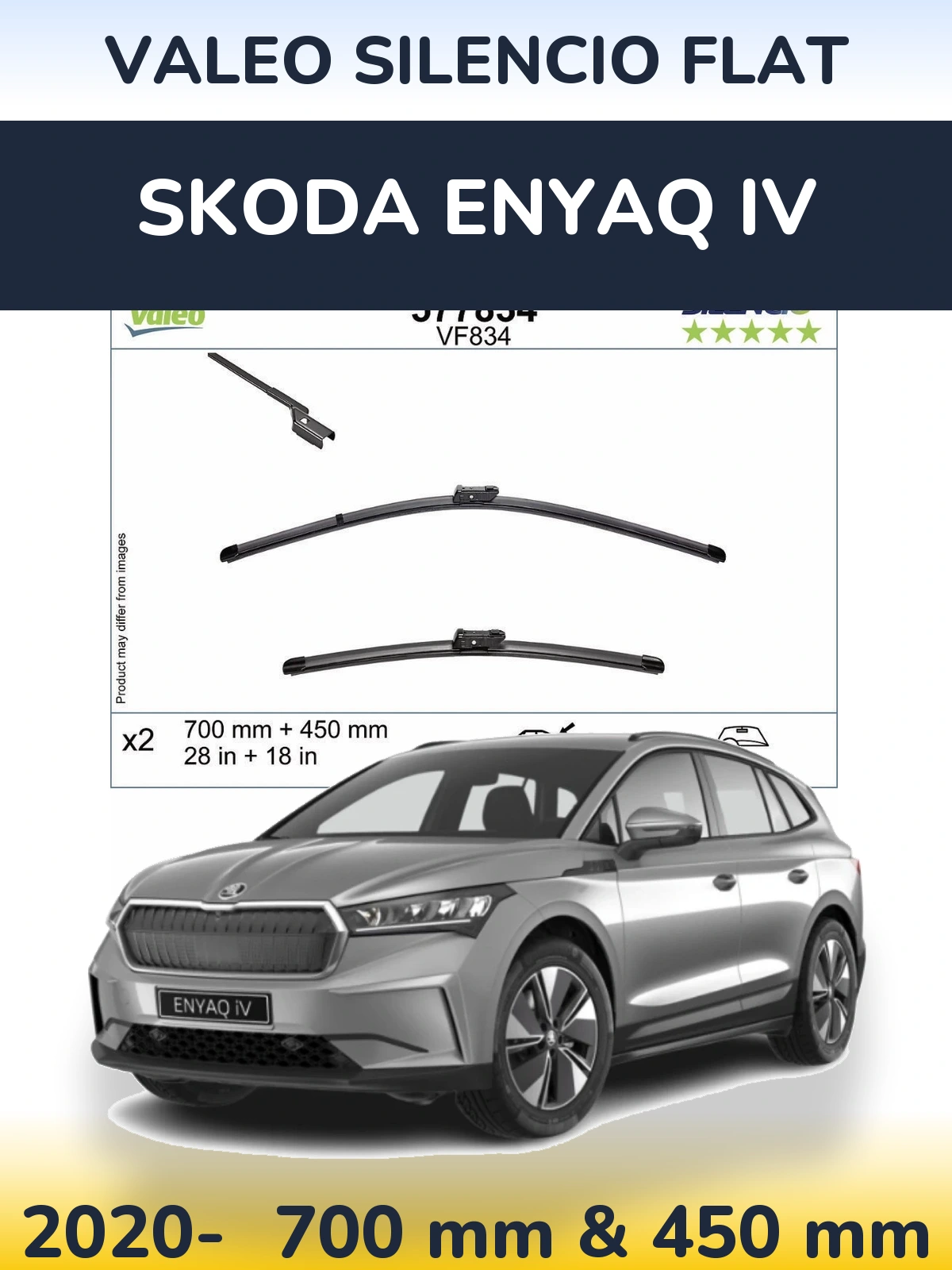 Komplet przednich wycieraczek Valeo Silencio Flat 700 & 450 mm do Skoda Enyaq iV 2020-2026