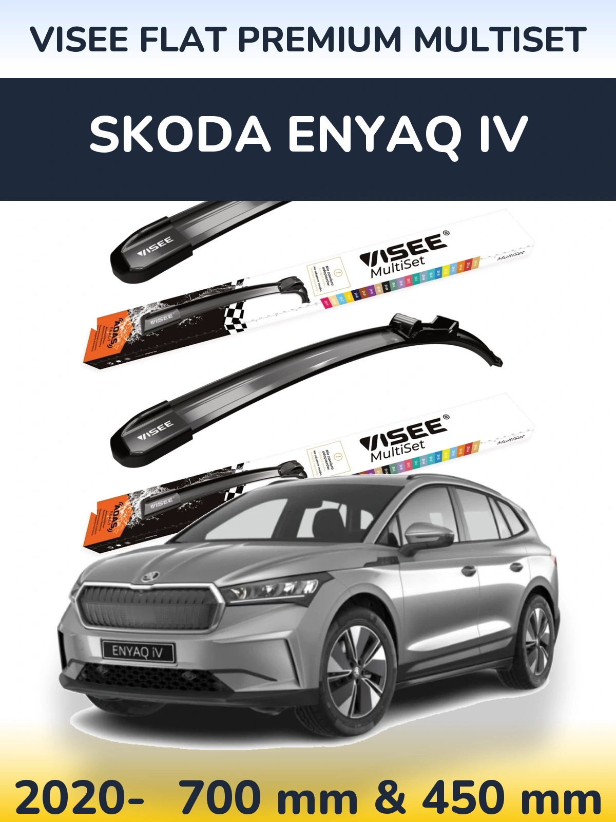 Komplet przednich wycieraczek VISEE FLAT PREMIUM MultiSet 700 & 450 mm do Skoda Enyaq iV 2020-2026