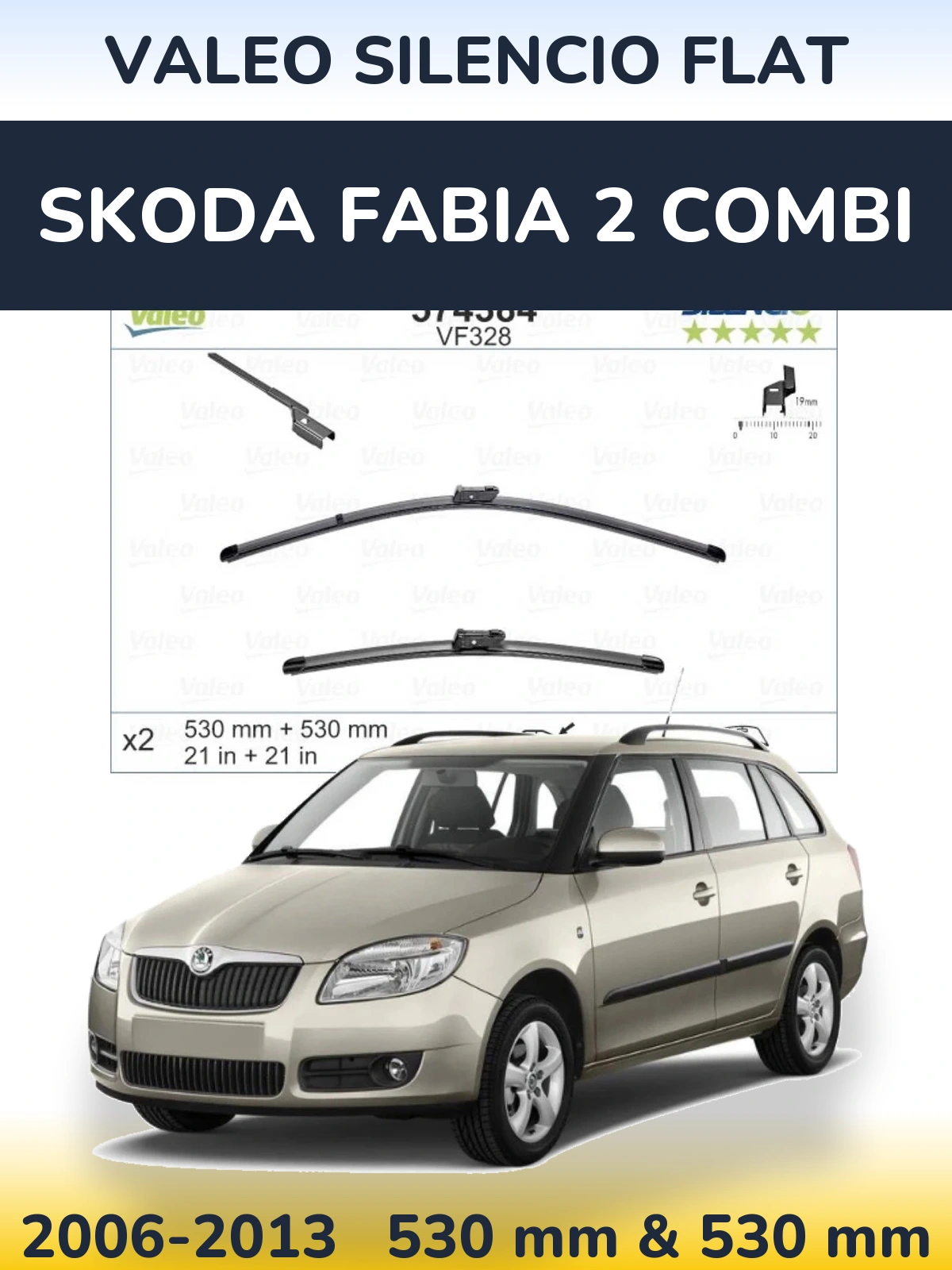 Комплект передних дворников Valeo Silencio Flat 530 & 520 мм для Skoda Fabia 2 Combi 2006-2013