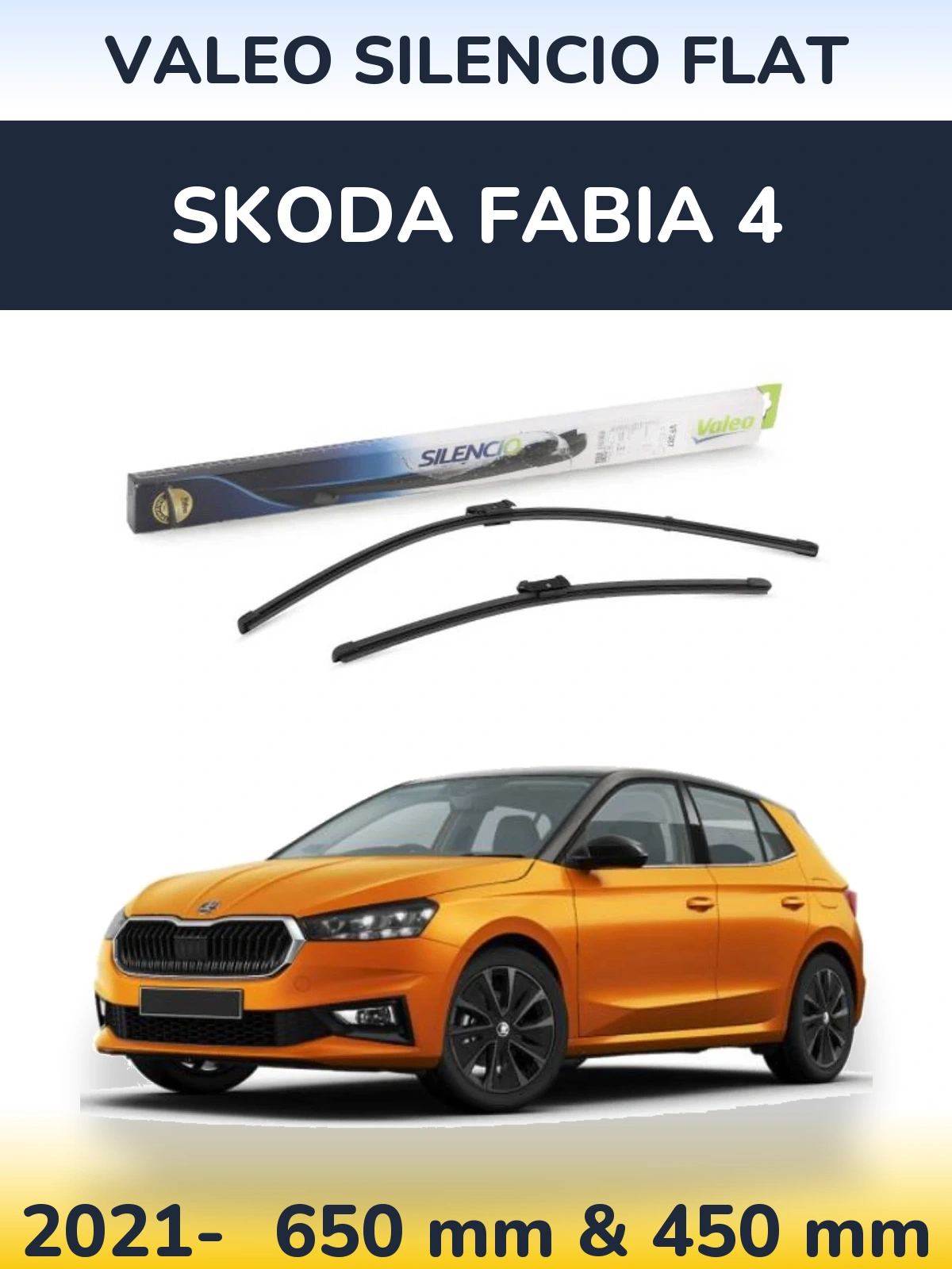 Комплект передних дворников Valeo Silencio Flat 650 & 450 мм для Skoda Fabia 4 2021-2026