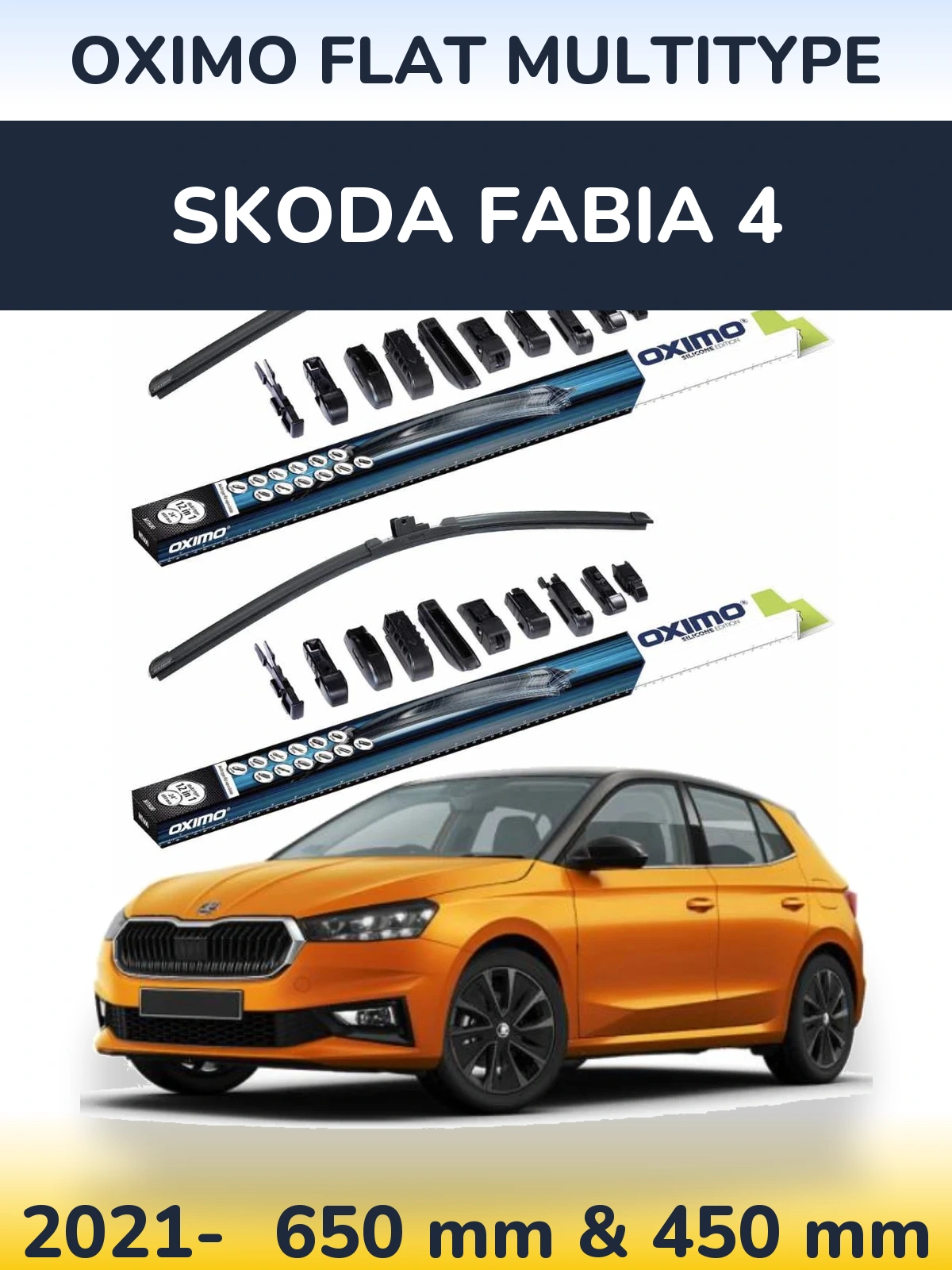 Komplet przednich wycieraczek Oximo Flat MultiType 650 & 450 mm do Skoda Fabia 4 2021-2026