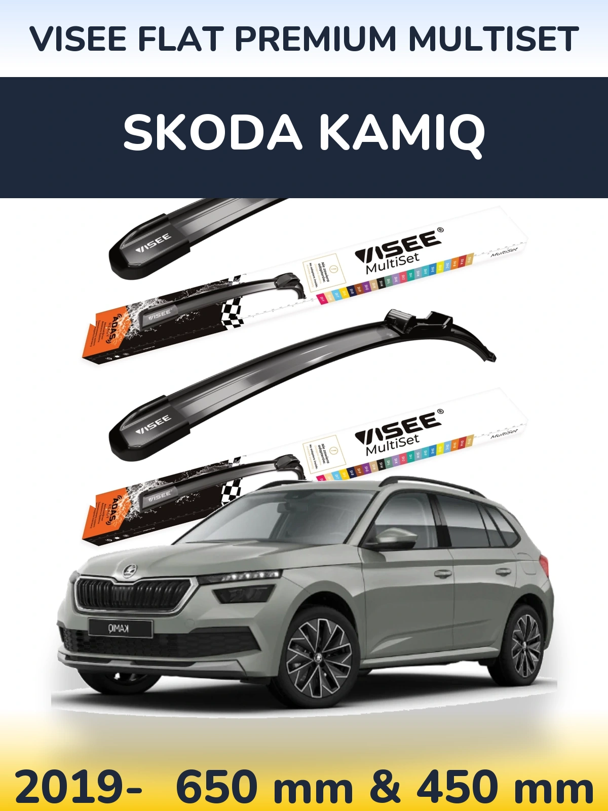 Komplet przednich wycieraczek VISEE FLAT PREMIUM MultiSet 650 & 450 mm do Skoda Kamiq 2019-2026