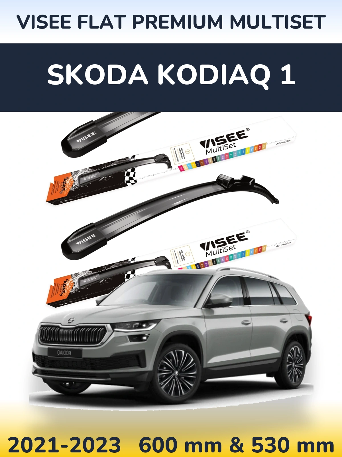 Komplet przednich wycieraczek VISEE FLAT PREMIUM MultiSet 600 & 530 mm do Skoda Kodiaq 1 2021-2023