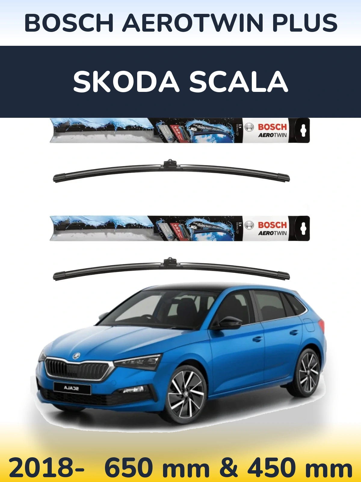 Komplet przednich wycieraczek BOSCH AeroTwin Plus 650 & 450 mm do Skoda Scala 2018-2026