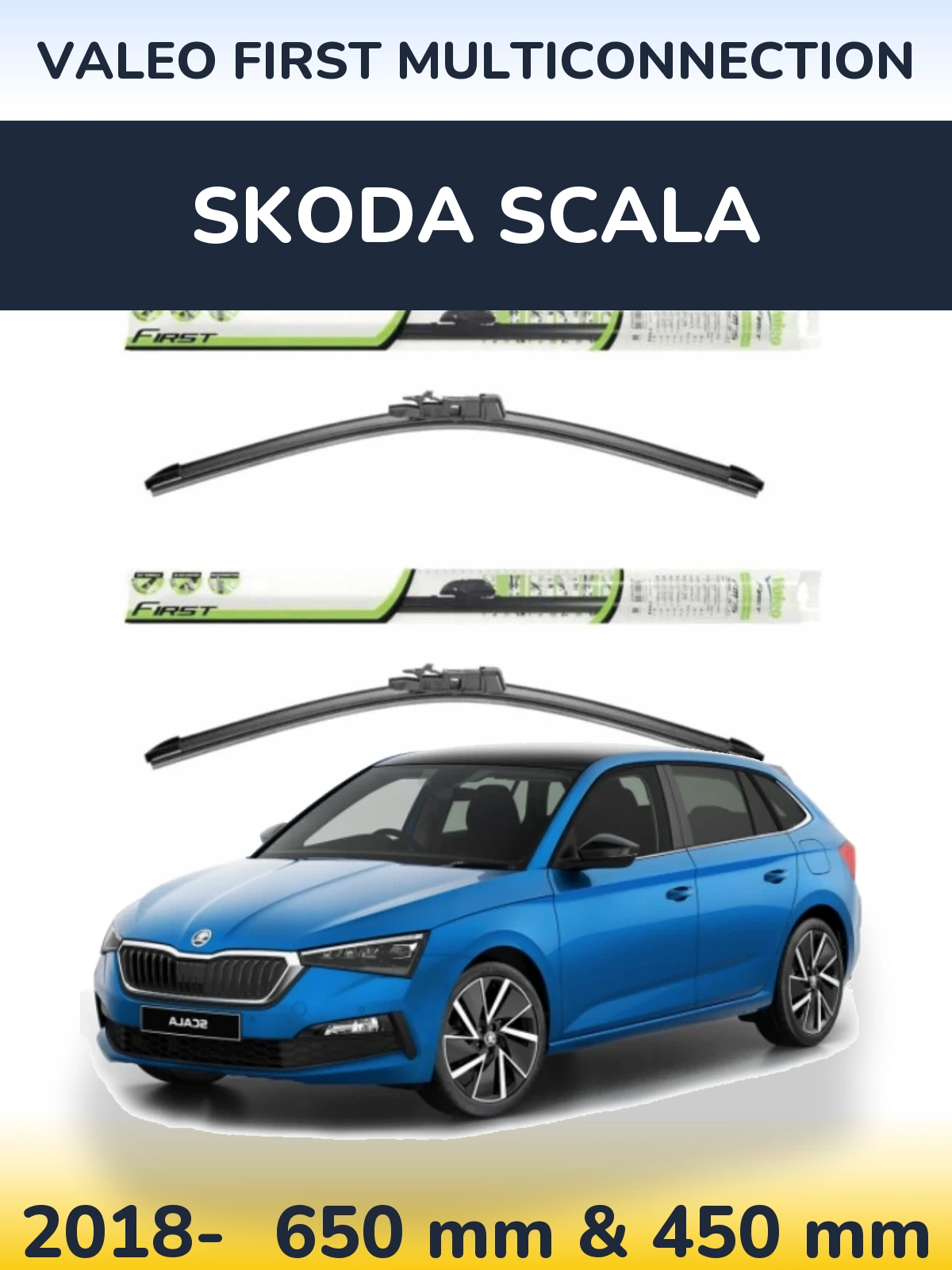 Комплект передних дворников Valeo First MultiConnection 650 & 450 мм для Skoda Scala 2018-2026