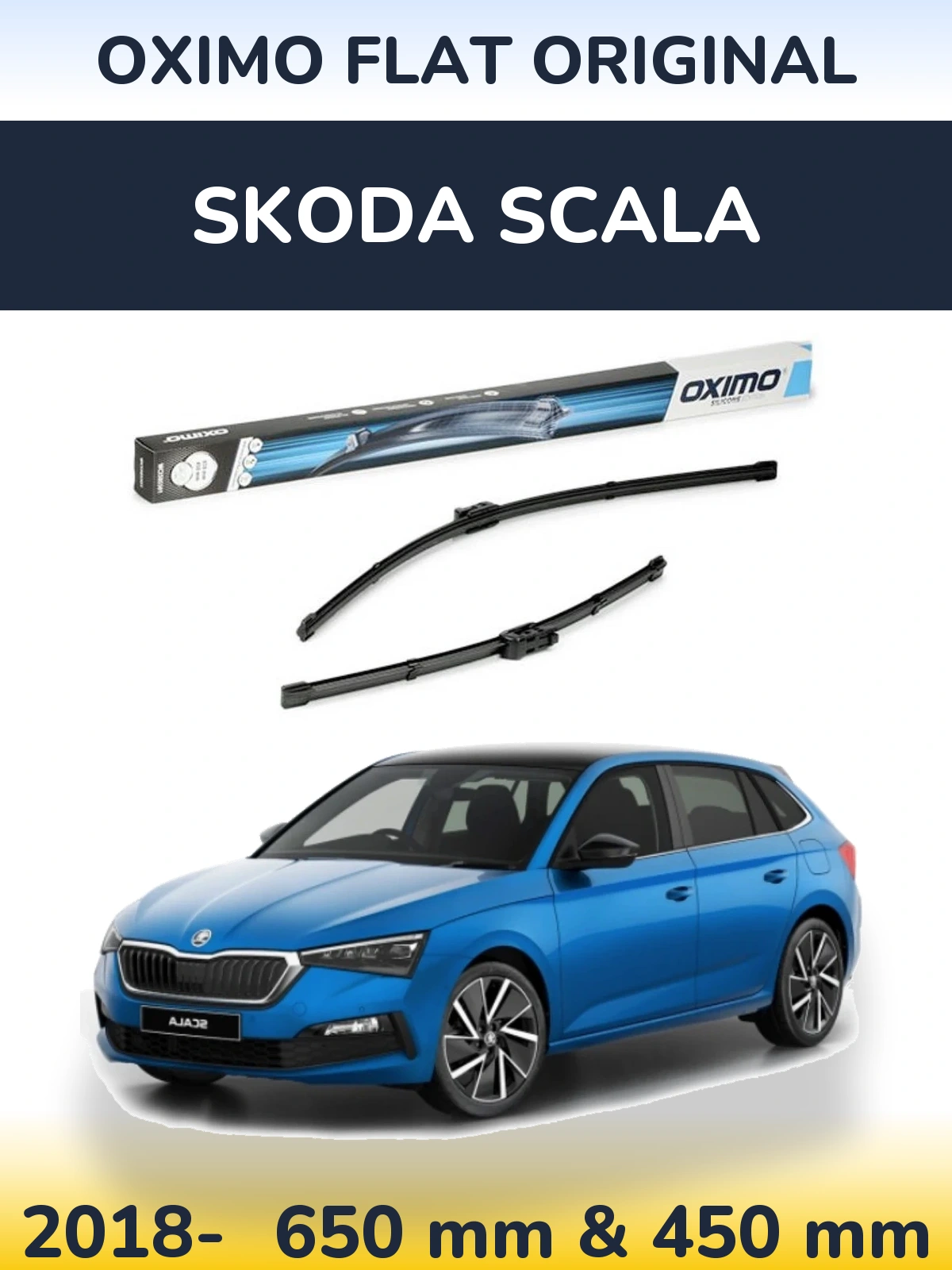 Комплект передних дворников Oximo Flat Original 650 & 450 мм для Skoda Scala 2018-2026