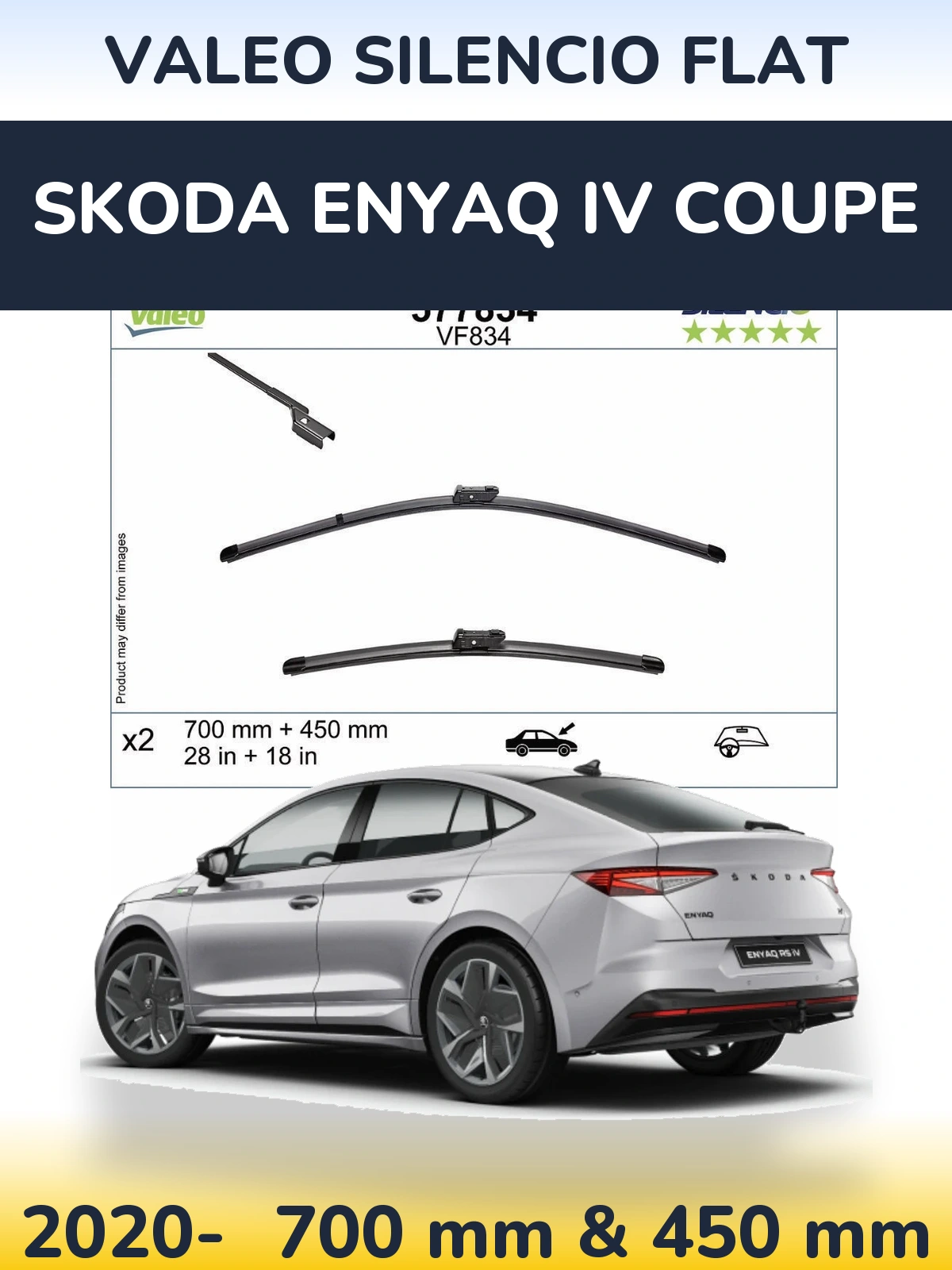 Komplet przednich wycieraczek Valeo Silencio Flat 700 & 450 mm do Skoda Enyaq iV Coupe 2020-2026