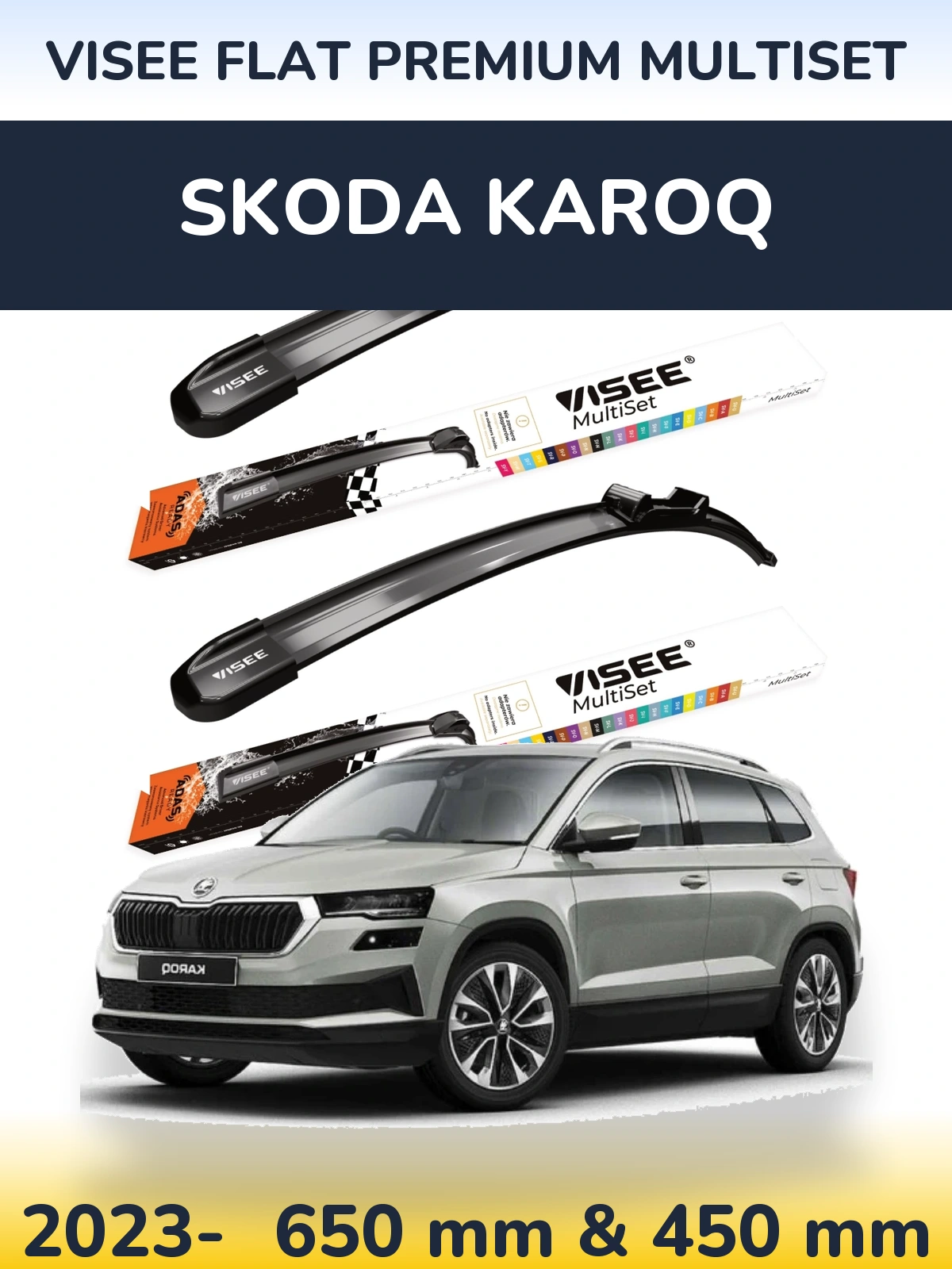 Komplet przednich wycieraczek VISEE FLAT PREMIUM MultiSet 650 & 450 mm do Skoda Karoq 2023-2026