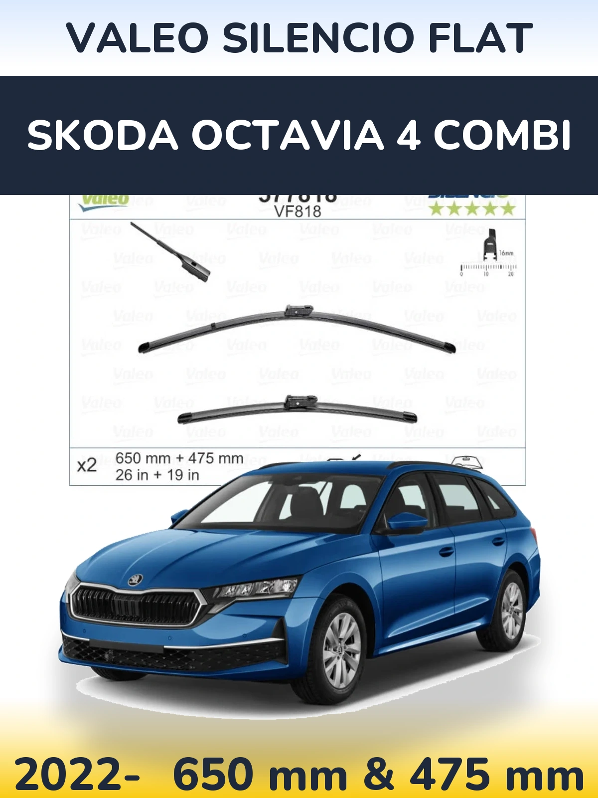 Komplet przednich wycieraczek Valeo Silencio Flat 650 & 475 mm do Skoda Octavia 4 Combi 2022-2026