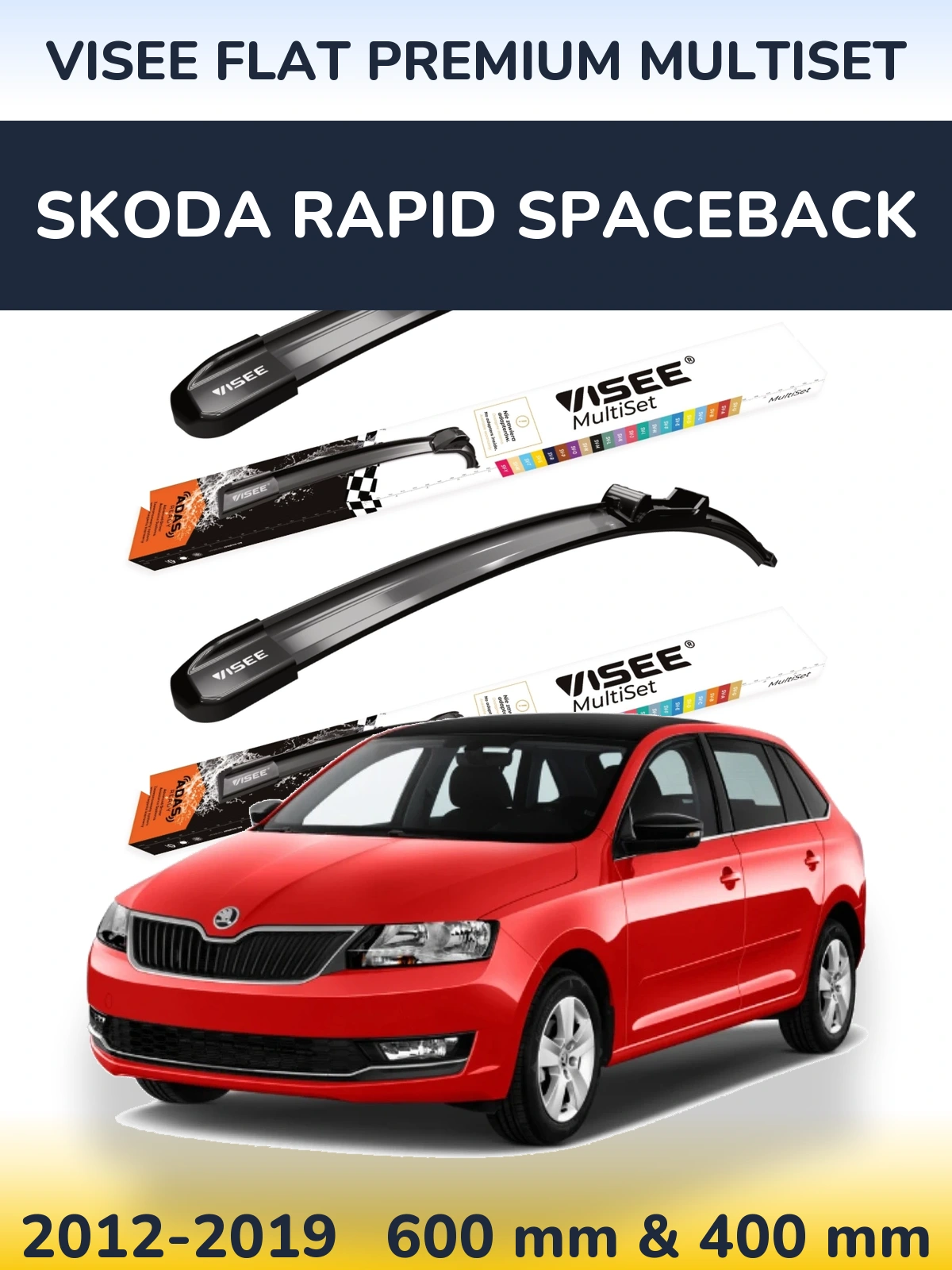 Komplet przednich wycieraczek VISEE FLAT PREMIUM MultiSet 600 & 400 mm do Skoda Rapid Spaceback 2012-2019