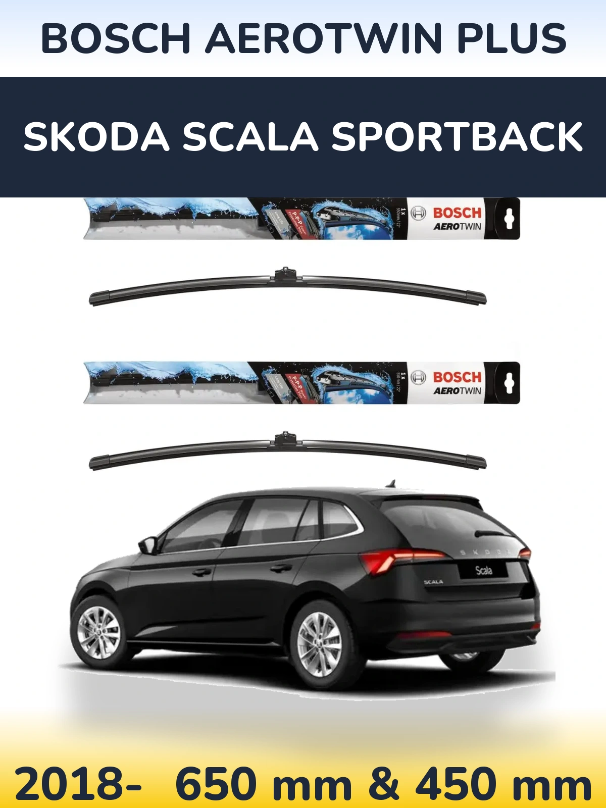 Komplet przednich wycieraczek BOSCH AeroTwin Plus 650 & 450 mm do Skoda Scala Sportback 2018-2026