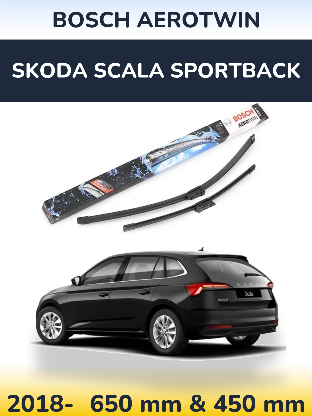 Komplet przednich wycieraczek BOSCH AeroTwin 650 & 450 mm do Skoda Scala Sportback 2018-2026