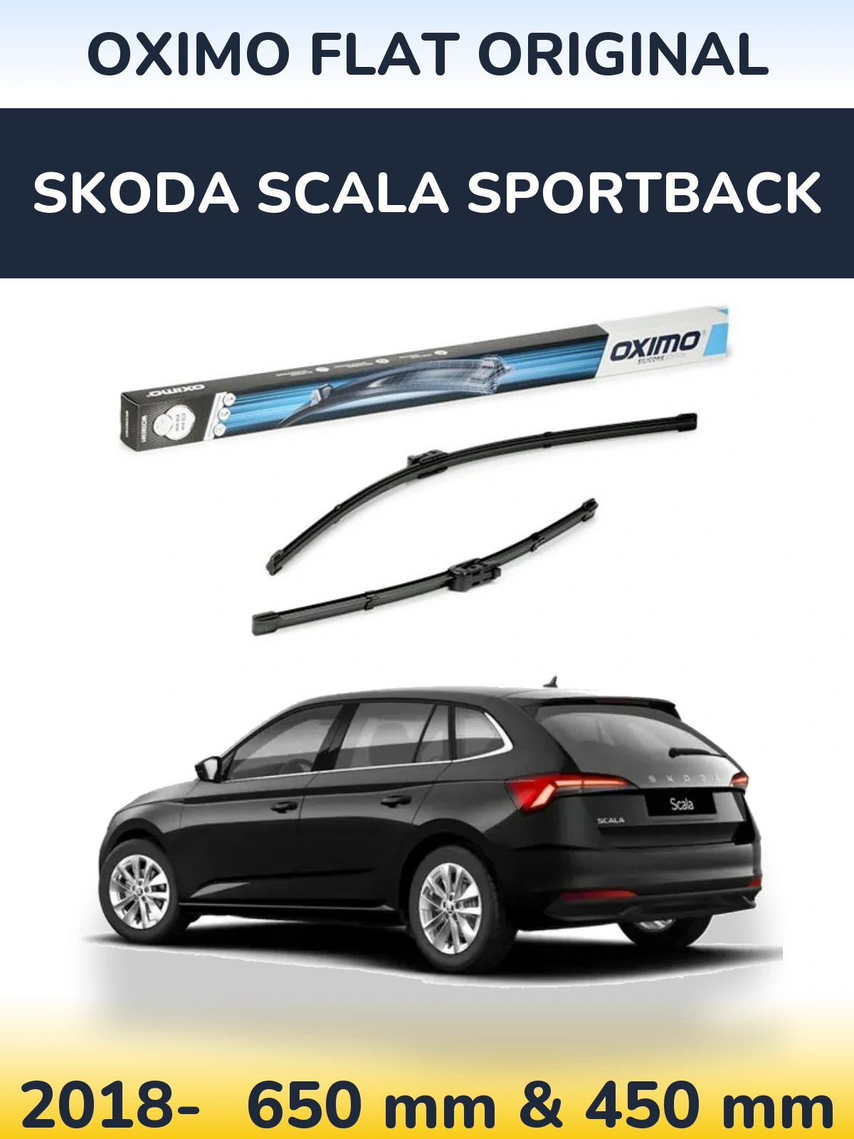 Komplet przednich wycieraczek Oximo Flat Original 650 & 450 mm do Skoda Scala Sportback 2018-2026