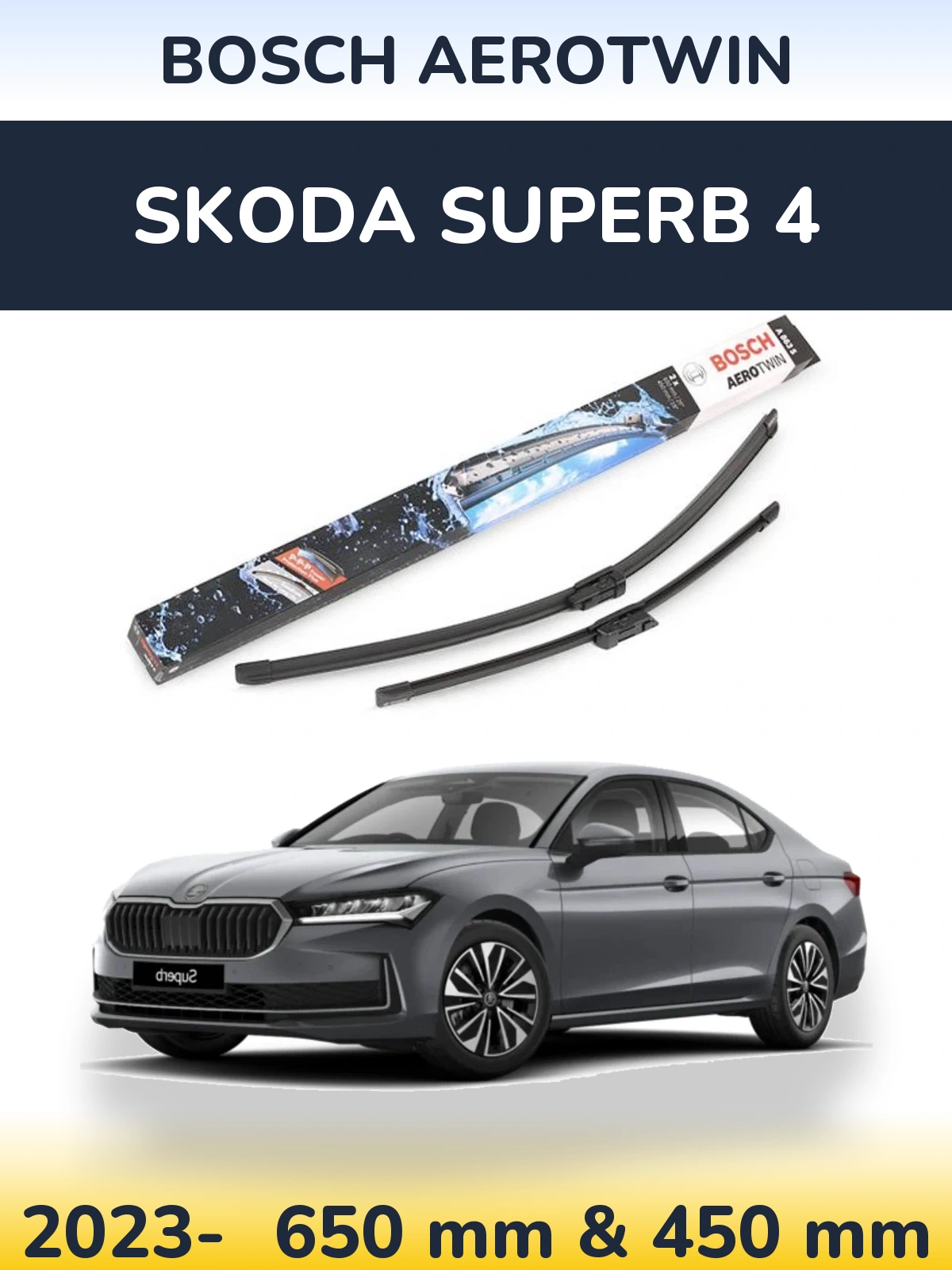 Komplet przednich wycieraczek BOSCH AeroTwin 650 & 450 mm do Skoda Superb 4 2023-2026