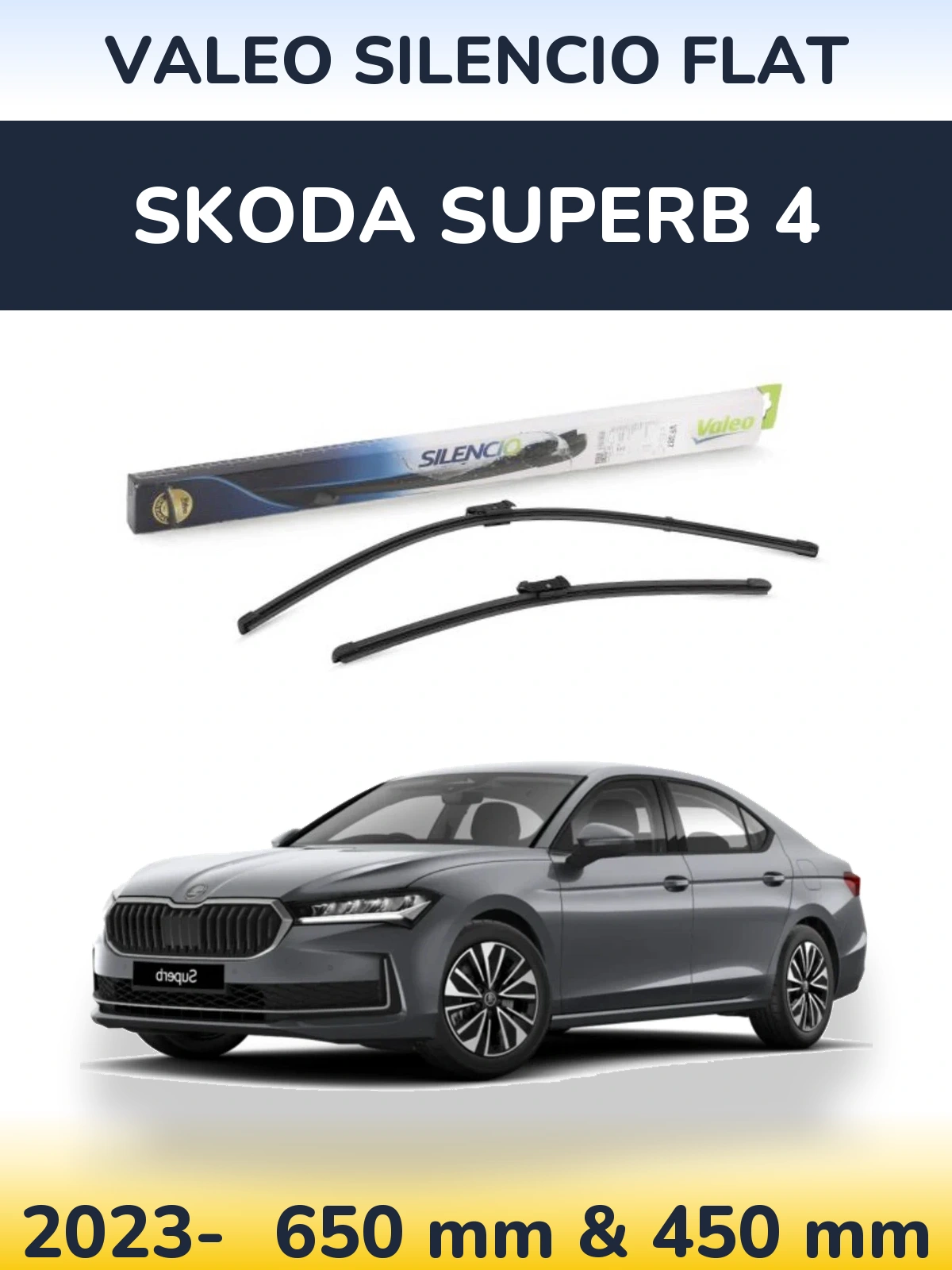 Komplet przednich wycieraczek Valeo Silencio Flat 650 & 450 mm do Skoda Superb 4 2023-2026