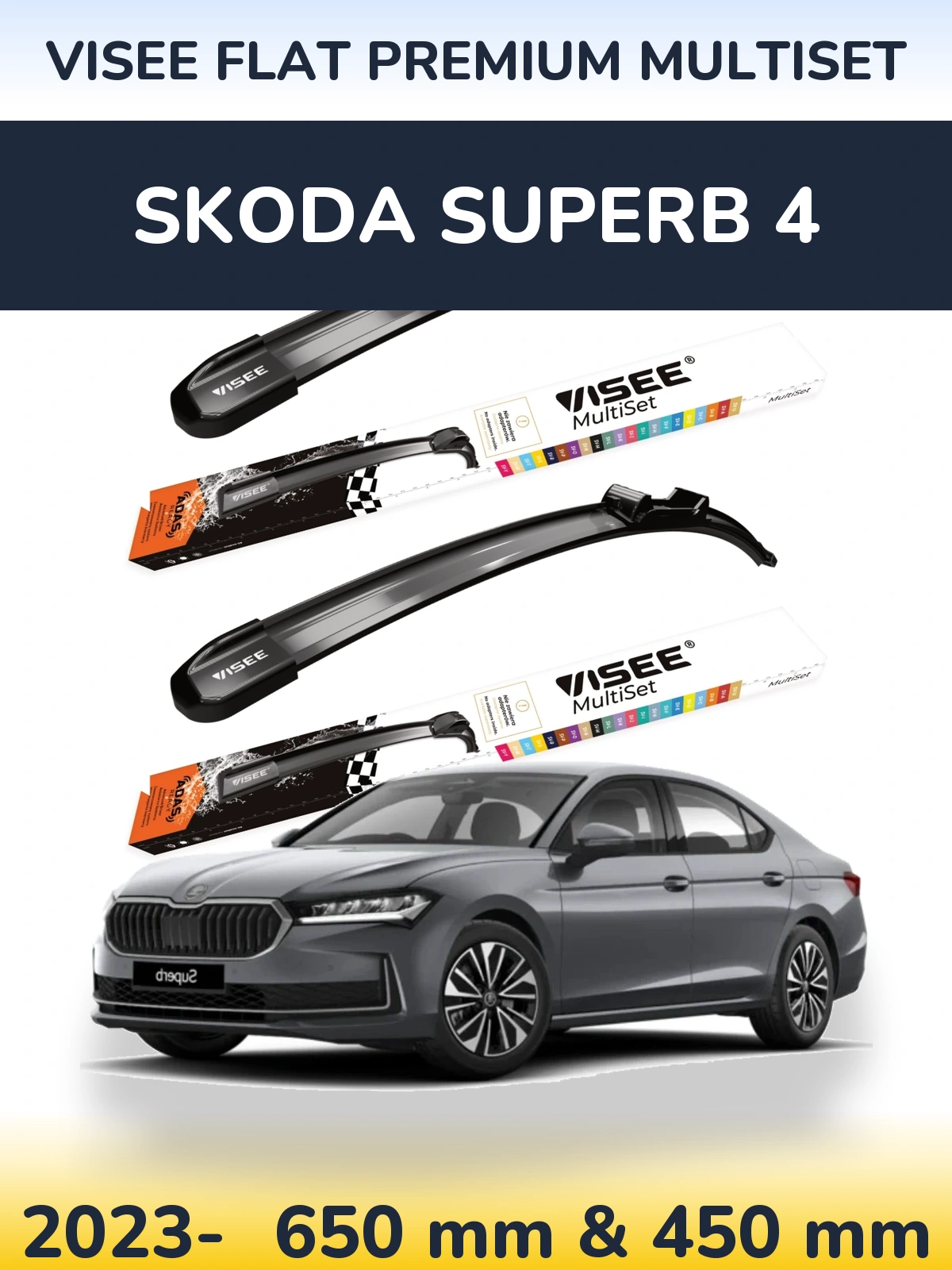 Komplet przednich wycieraczek VISEE FLAT PREMIUM MultiSet 650 & 450 mm do Skoda Superb 4 2023-2026