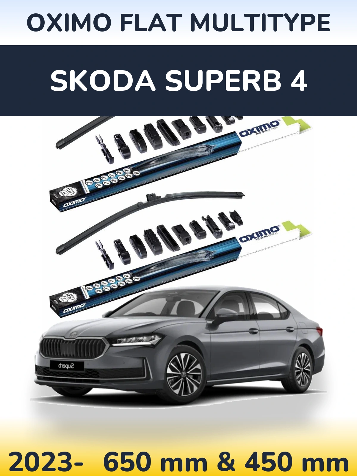Komplet przednich wycieraczek Oximo Flat MultiType 650 & 450 mm do Skoda Superb 4 2023-2026